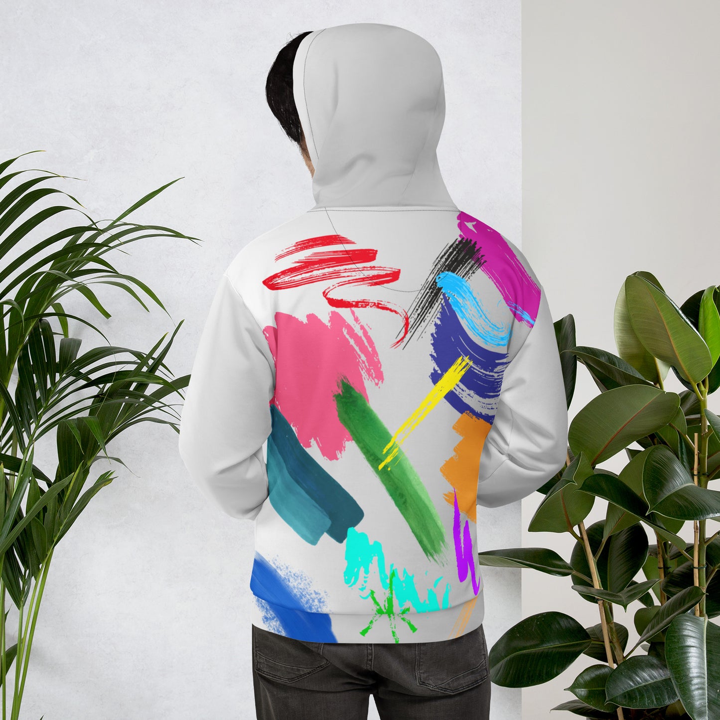 Hipyfi Recycled Unisex Hoodie with bold abstract paintstroke design and eco-friendly fabric. Back-2