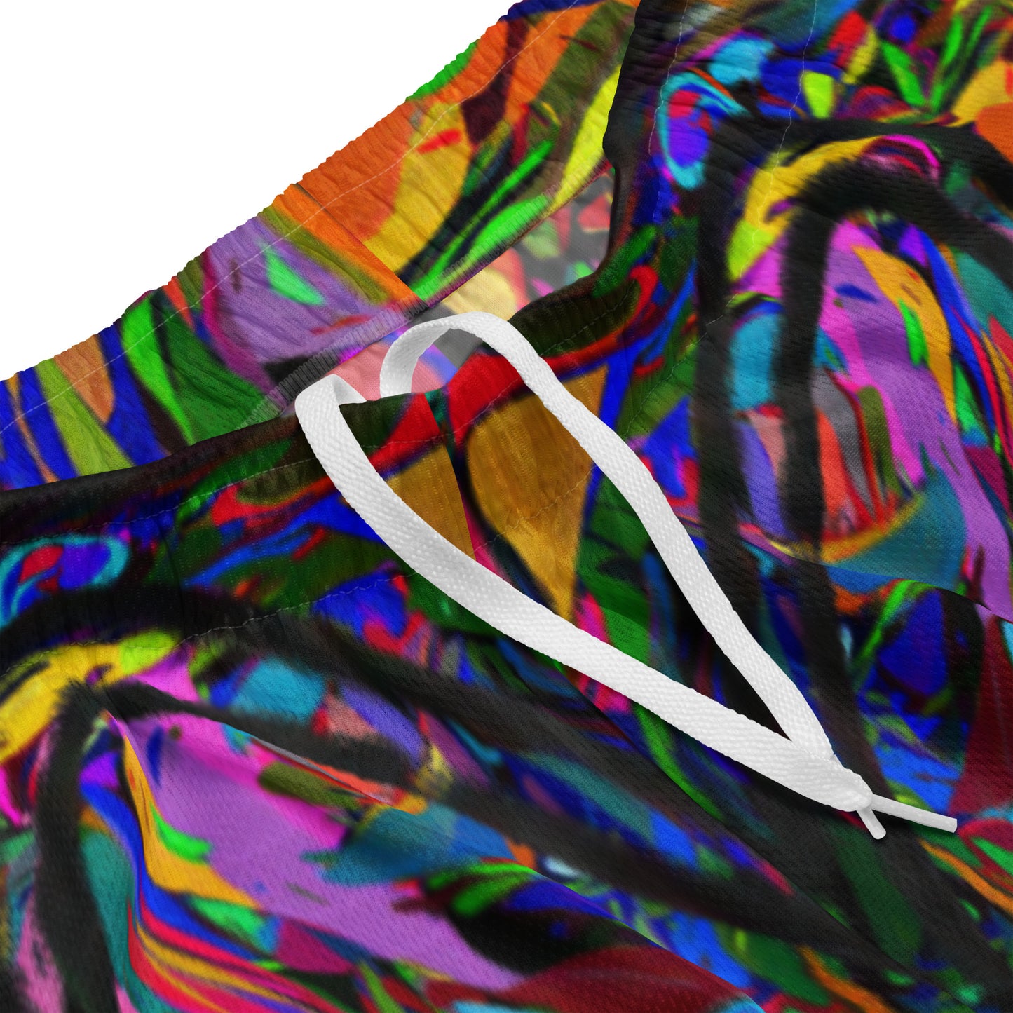 Neon Chaos Unisex Mesh Shorts – Eco-friendly athletic fit with vibrant abstract and modern streetwear design by Hipyfi Clothes & Design. product-details-2