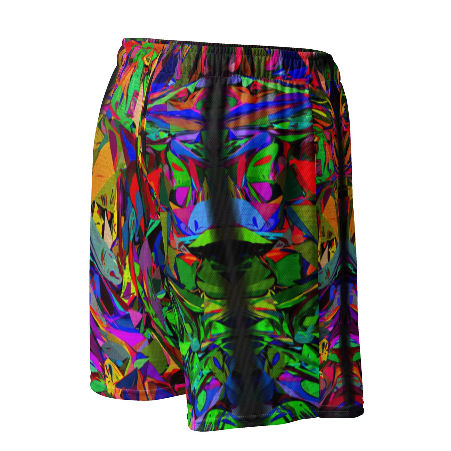 Neon Chaos Unisex Mesh Shorts – Eco-friendly athletic fit with vibrant abstract and modern streetwear design by Hipyfi Clothes & Design. Right-back-5