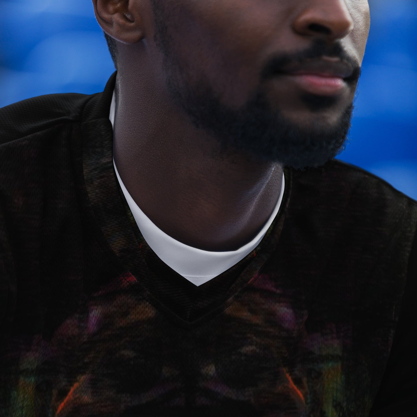 Chromatic Dreams unisex sports jersey made from recycled polyester, a vibrant, abstract design and sustainable activewear by Hipyfi. zoomed-in