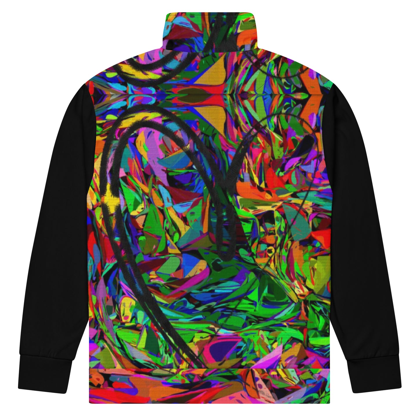 Neon Mythos recycled unisex track jacket with vibrant abstract art print by Hipyfi – colorful eco-friendly streetwear Back-8