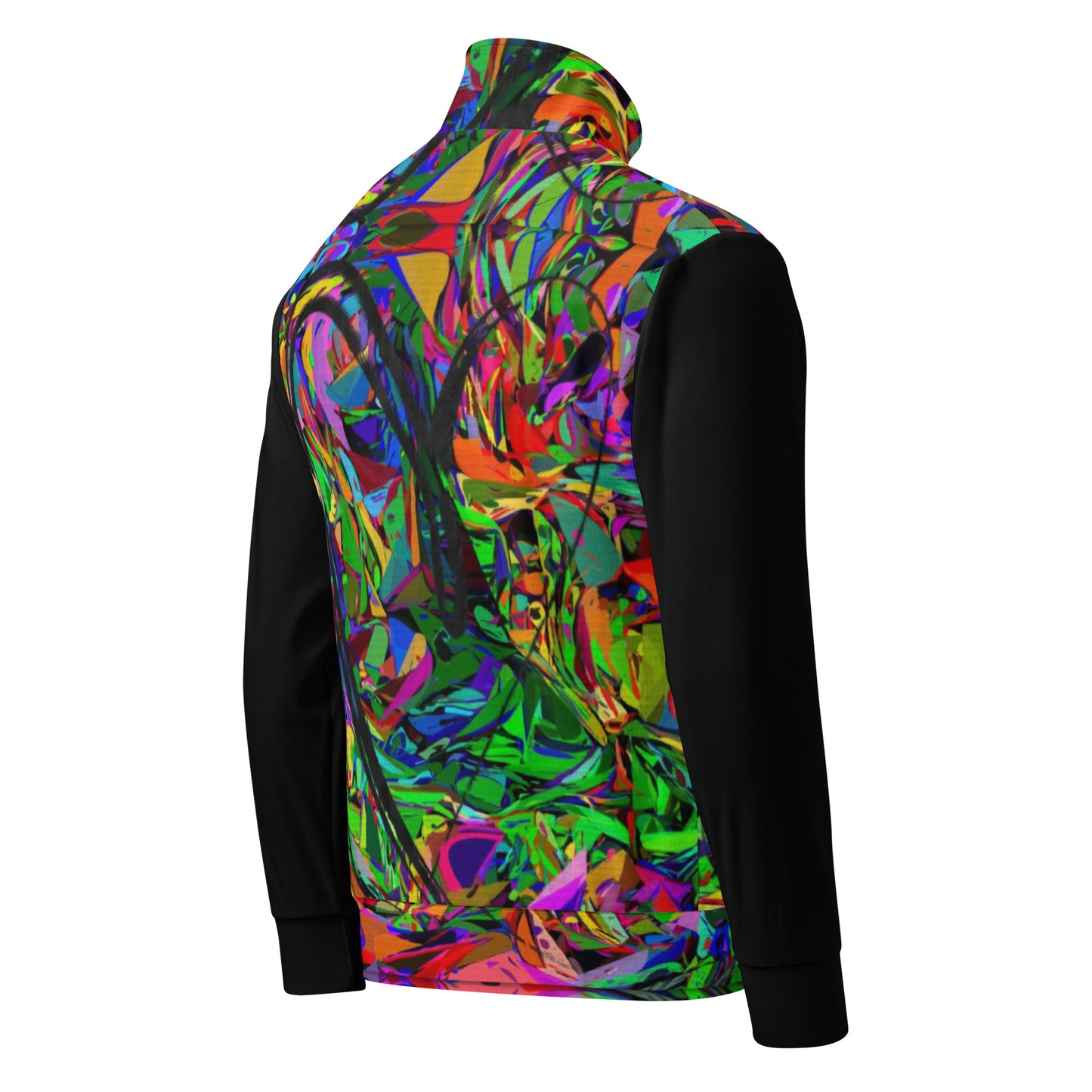 Neon Mythos recycled unisex track jacket with vibrant abstract art print by Hipyfi – colorful eco-friendly streetwear Right-back-4