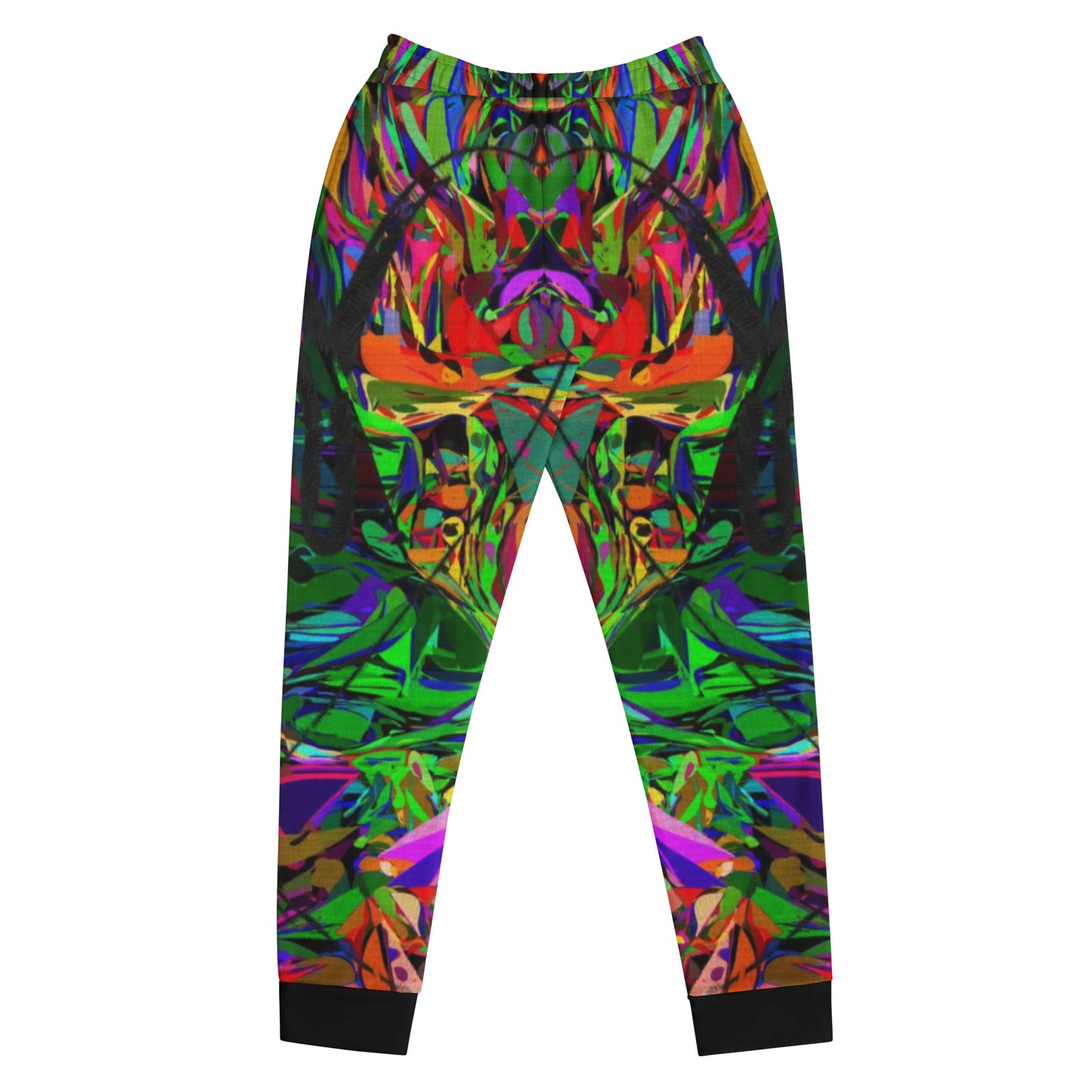 Eco-friendly women’s joggers with vibrant abstract neon print – Neon Mythos design by Hipyfi Clothes & Design Front-4