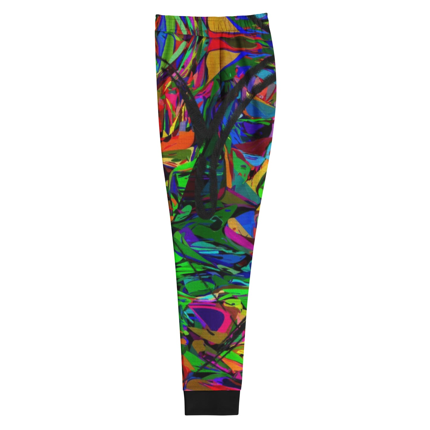 Eco-friendly women’s joggers with vibrant abstract neon print – Neon Mythos design by Hipyfi Clothes & Design Left-3