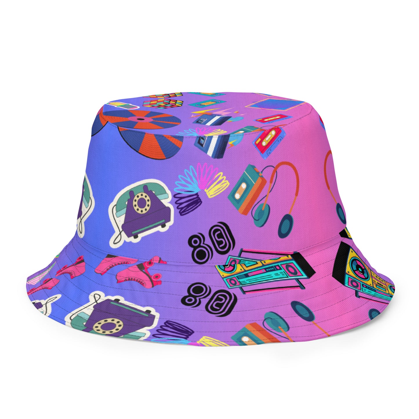Reversible retro bucket hat with 80s pattern and gradient design by Hipyfi Clothes & Design back-outside-4