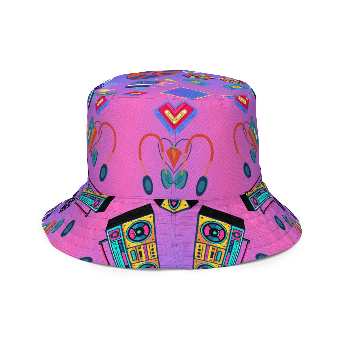 Reversible retro bucket hat with 80s pattern and gradient design by Hipyfi Clothes & Design right-outside-4