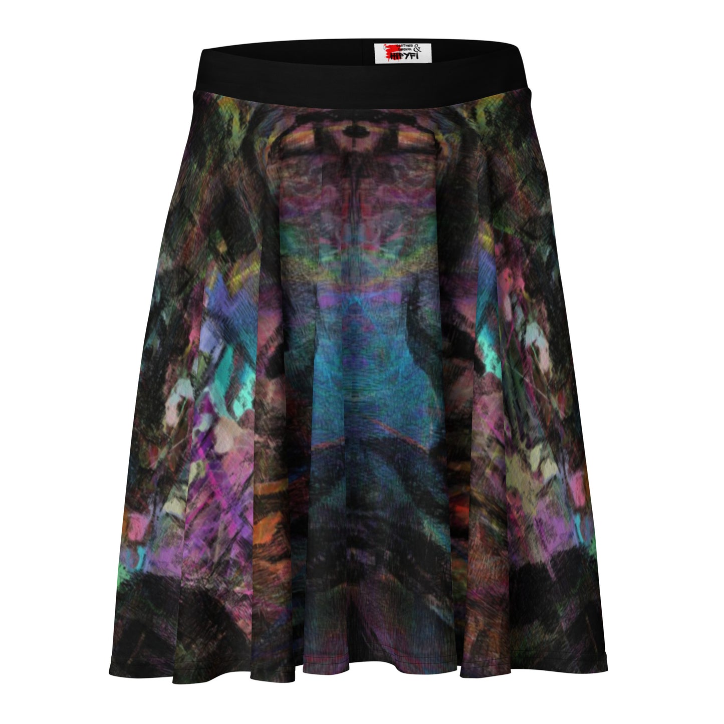 Women's Hipyfi Chromatic Dreams Skater Skirt: Vibrant abstract print, elastic waist, flared streetwear design. front-2
