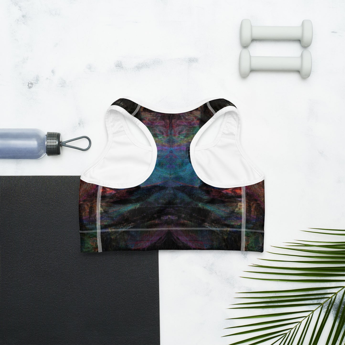Chromatic Dreams Sports Bra, featuring a scoop neckline, racerback design, and moisture-wicking fabric for medium-support workouts. back