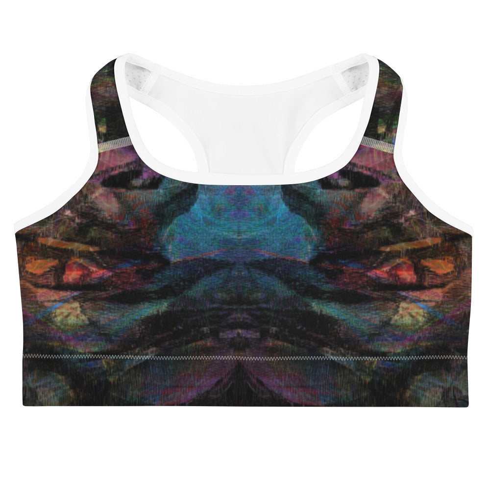 Chromatic Dreams Sports Bra, featuring a scoop neckline, racerback design, and moisture-wicking fabric for medium-support workouts. front-2