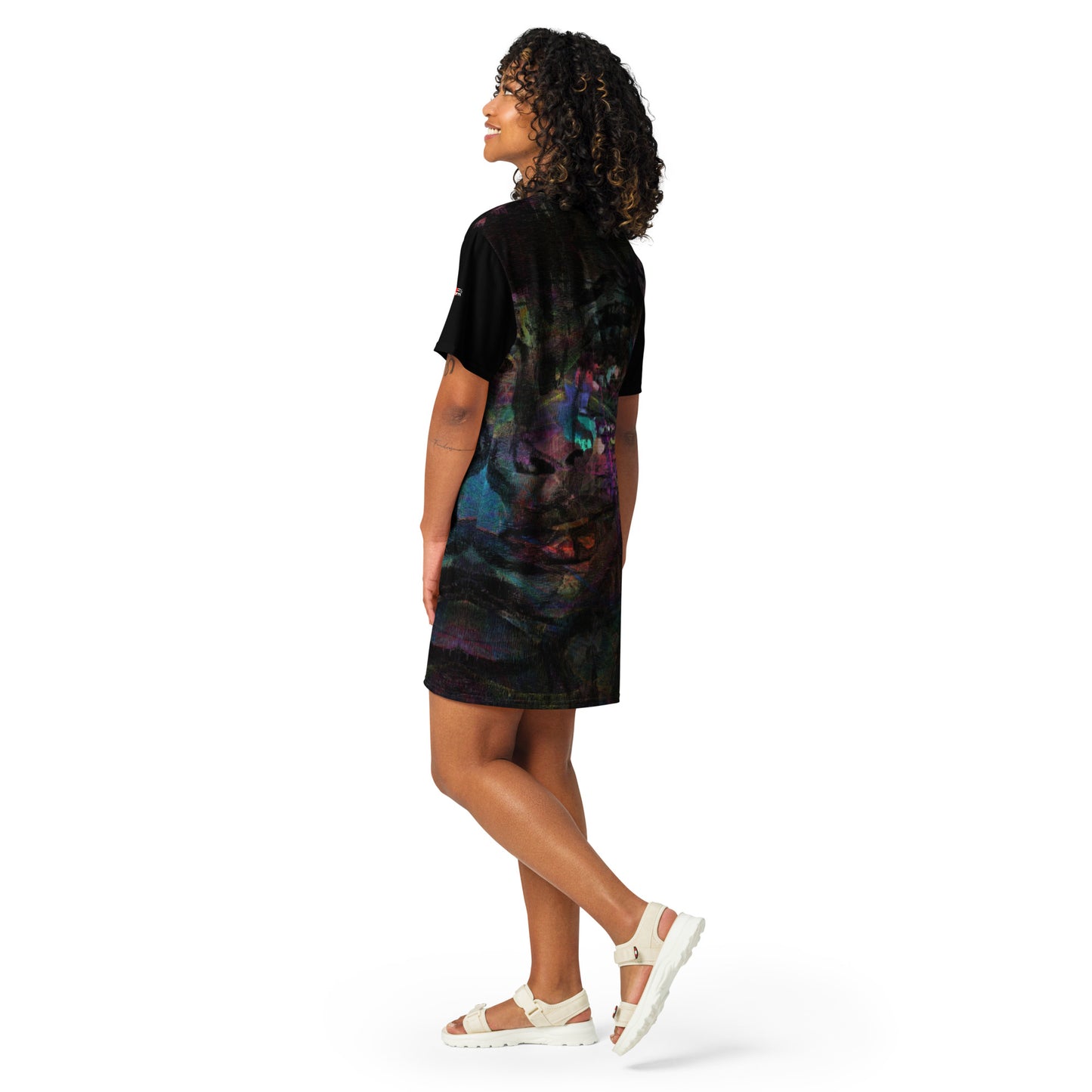Hipyfi Chromatic Dreams T-Shirt Dress’s abstract graphic print, for the Bold & Conscious Woman. back-7