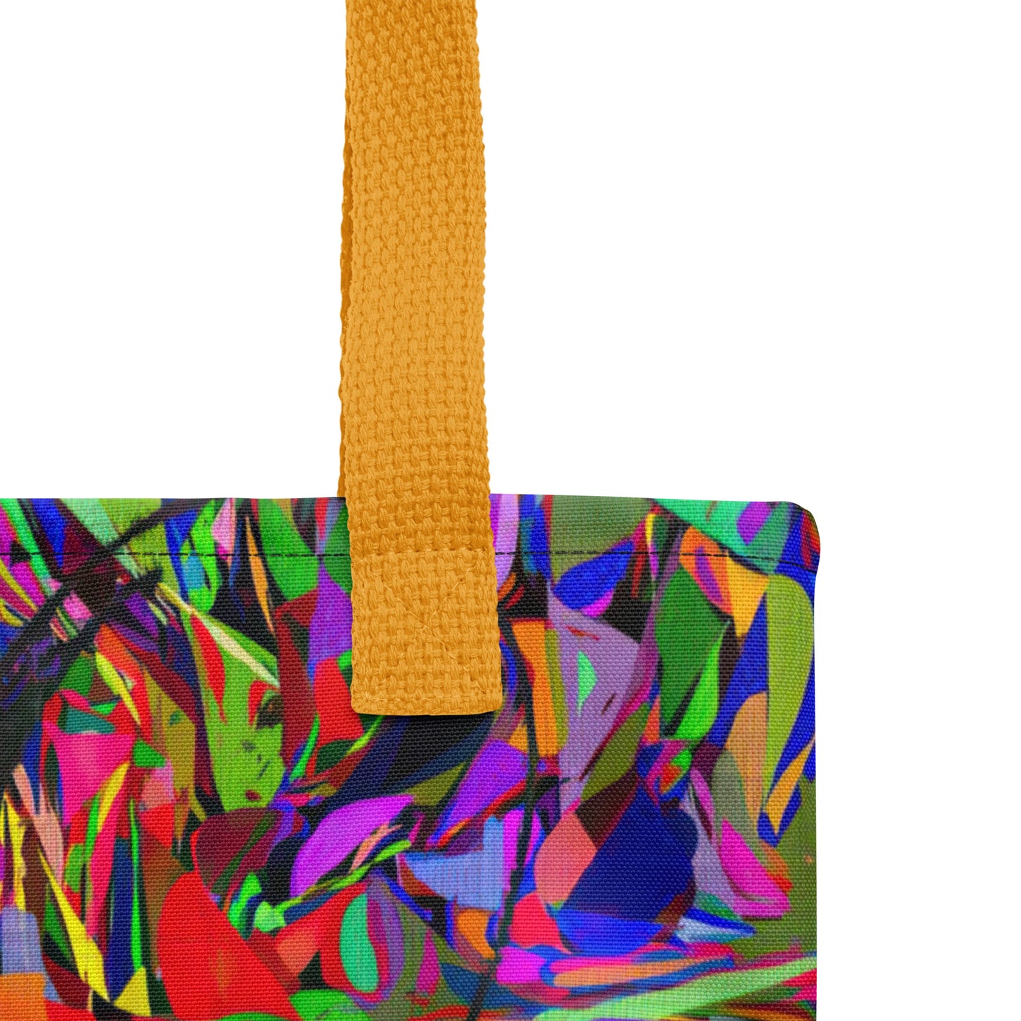Neon Mythos abstract canvas tote bag with vibrant street art print by Hipyfi Clothes & Design, unisex and eco-friendly. Yellow-product-details
