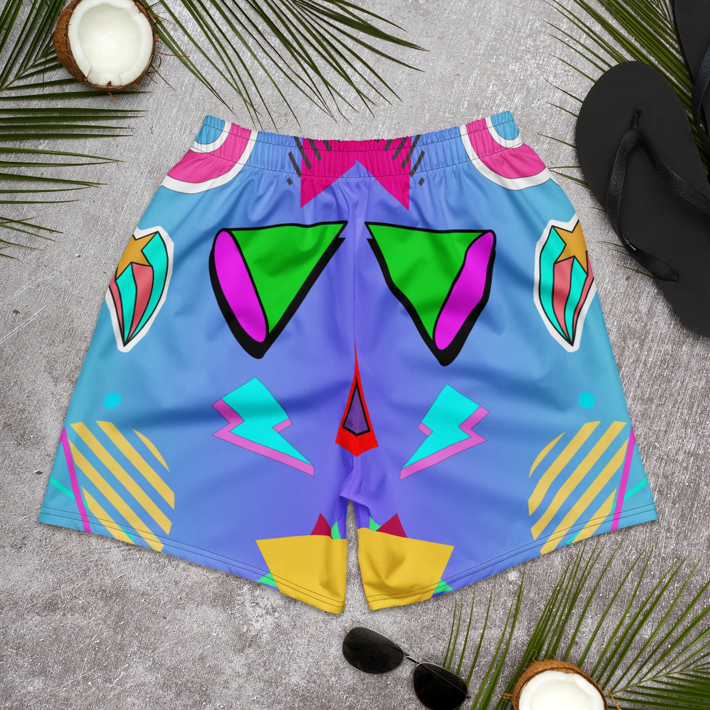 Hipyfi Unisex Retro Neon Gym Shorts – Colorful Memphis Style Athletic Wear.