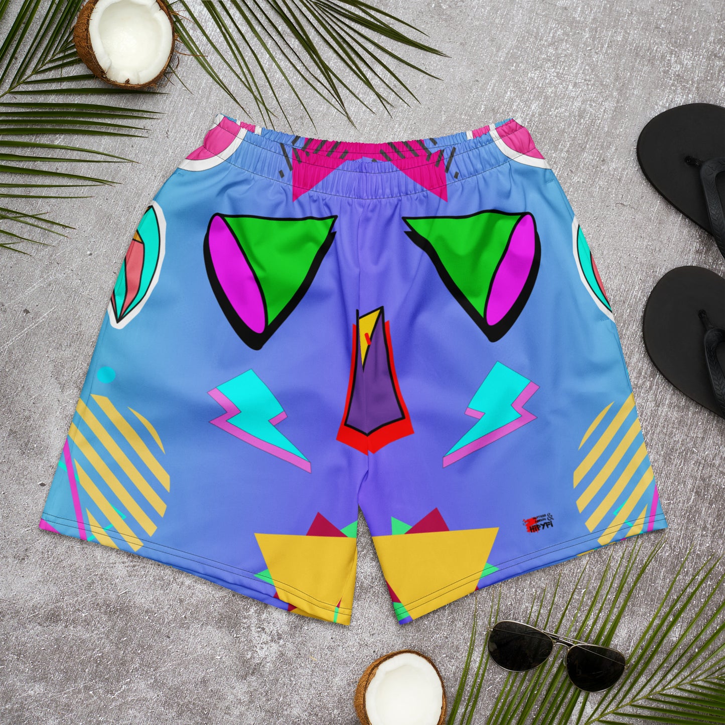 Hipyfi Unisex Retro Neon Gym Shorts – Colorful Memphis Style Athletic Wear.