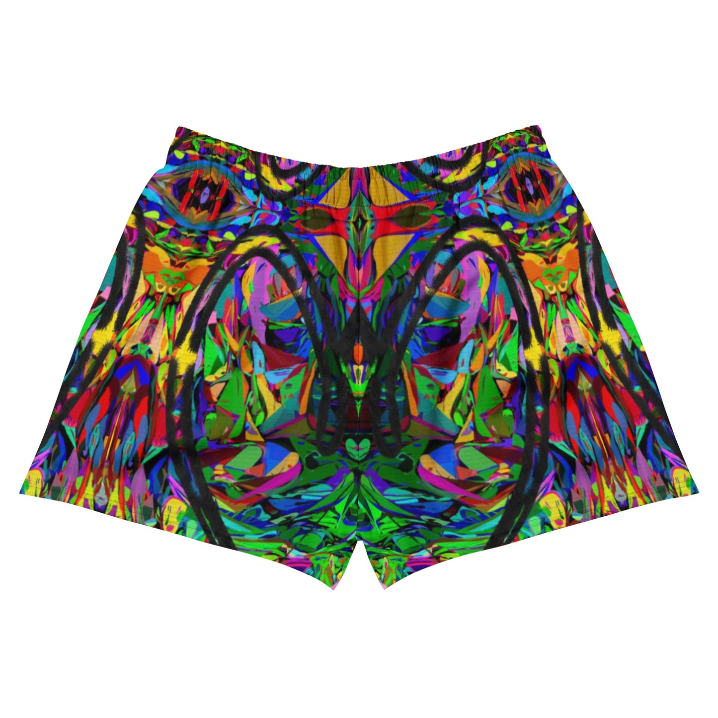 Neon Mythos unisex athletic shorts with vibrant abstract art print in recycled fabric by Hipyfi Clothes & Design – eco-friendly workout wear Back-4
