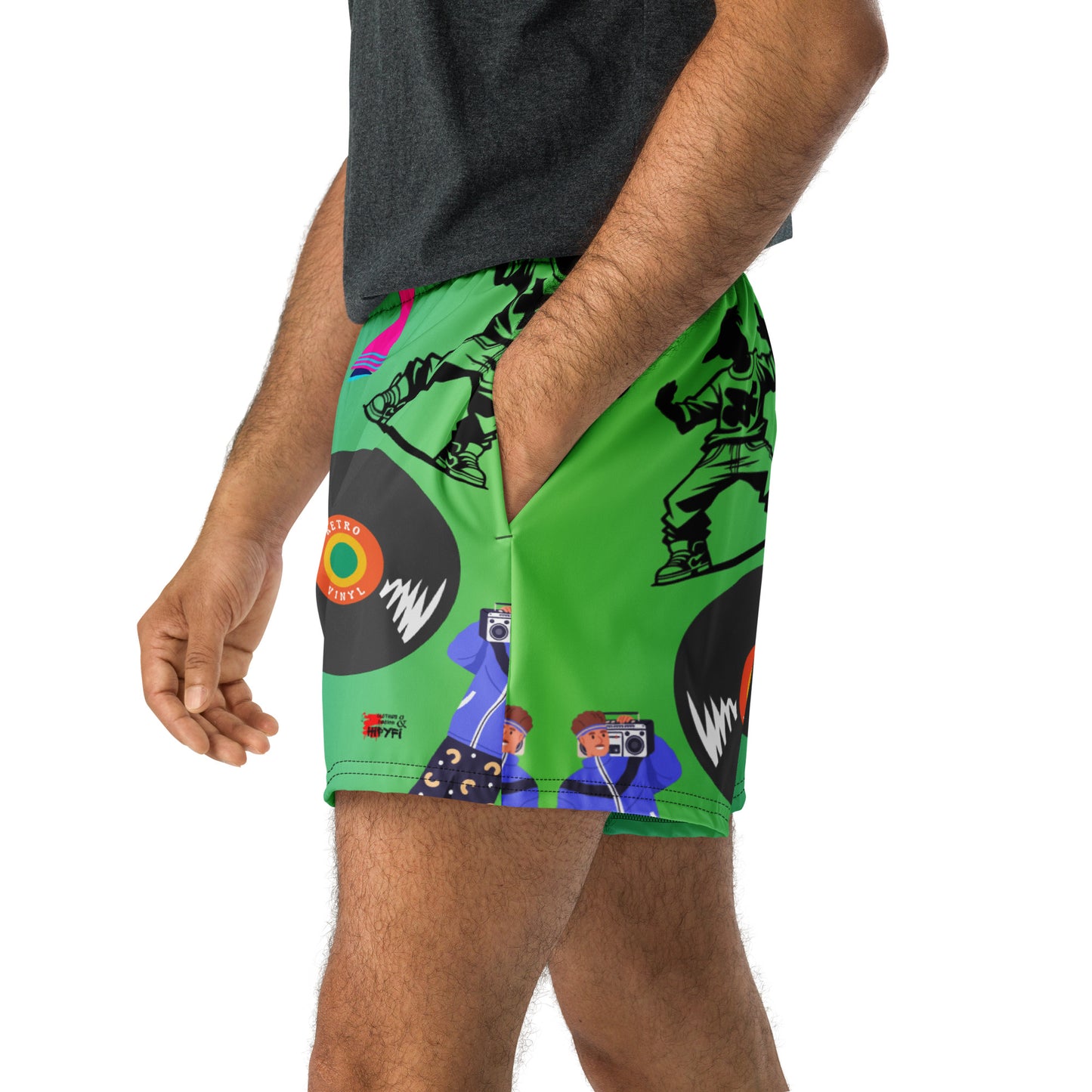 Hipyfi 80s Neon Workout Shorts – Unisex retro athletic shorts with vibrant 1980s dancewear design. zoomed-in-3