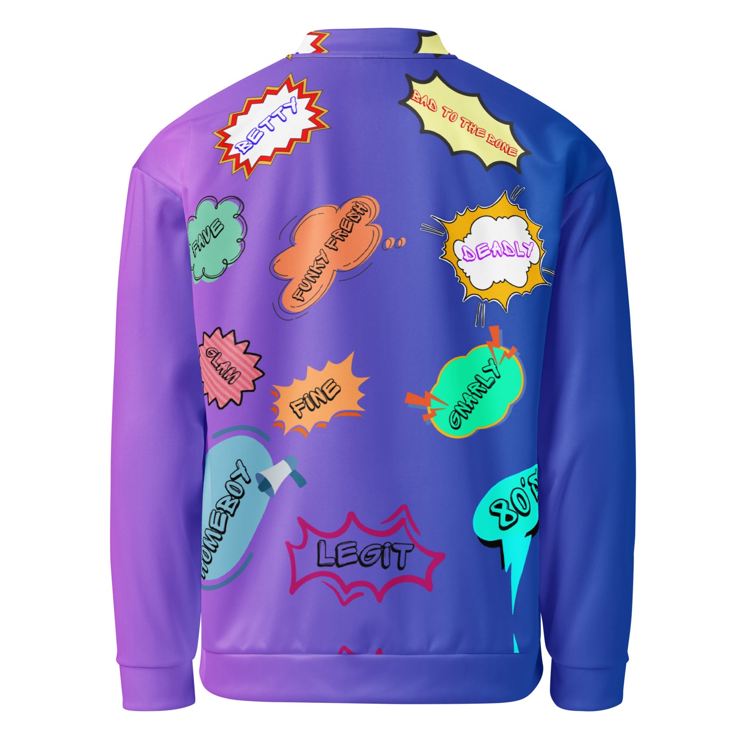 Unisex 80s comic bomber jacket with retro pop art design by Hipyfi Clothes & Design. back-5