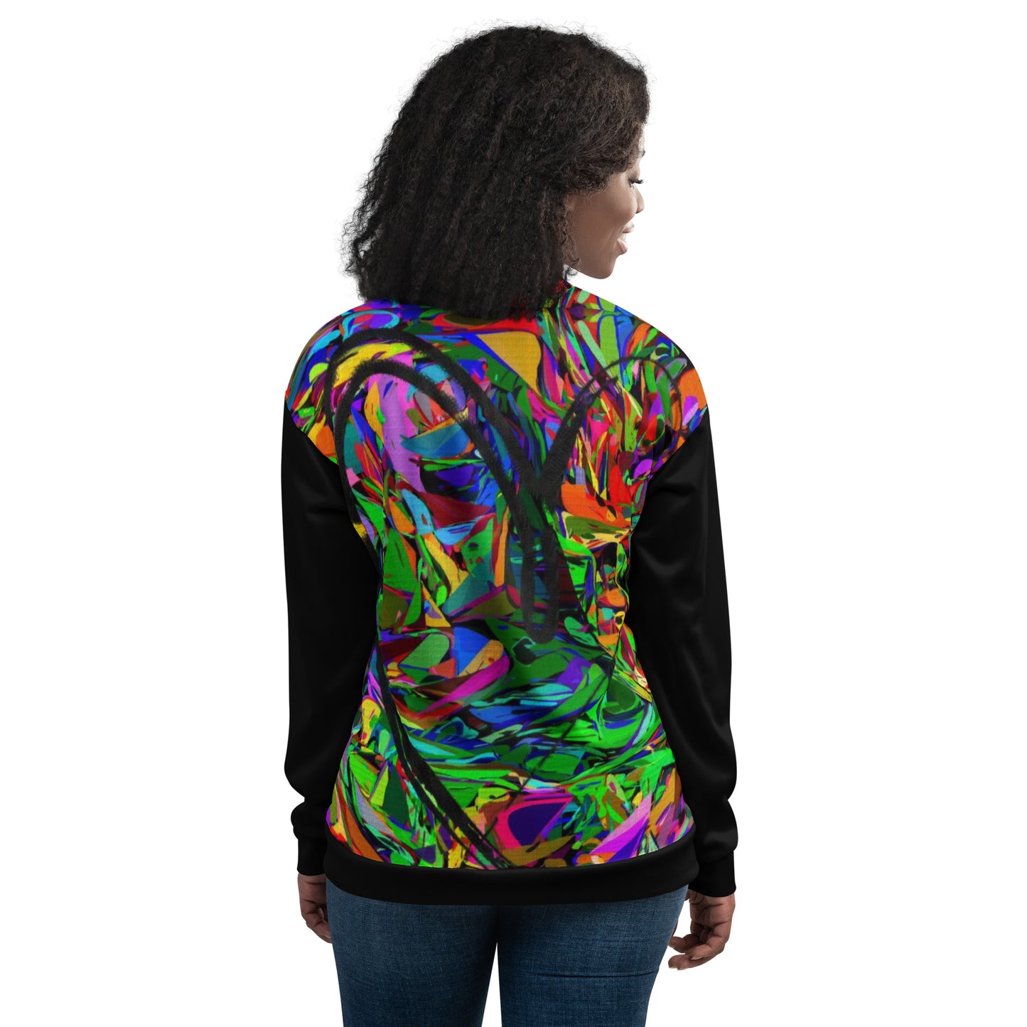Unisex bomber jacket with vibrant neon abstract print – streetwear by Hipyfi Clothes & Design Back-4
