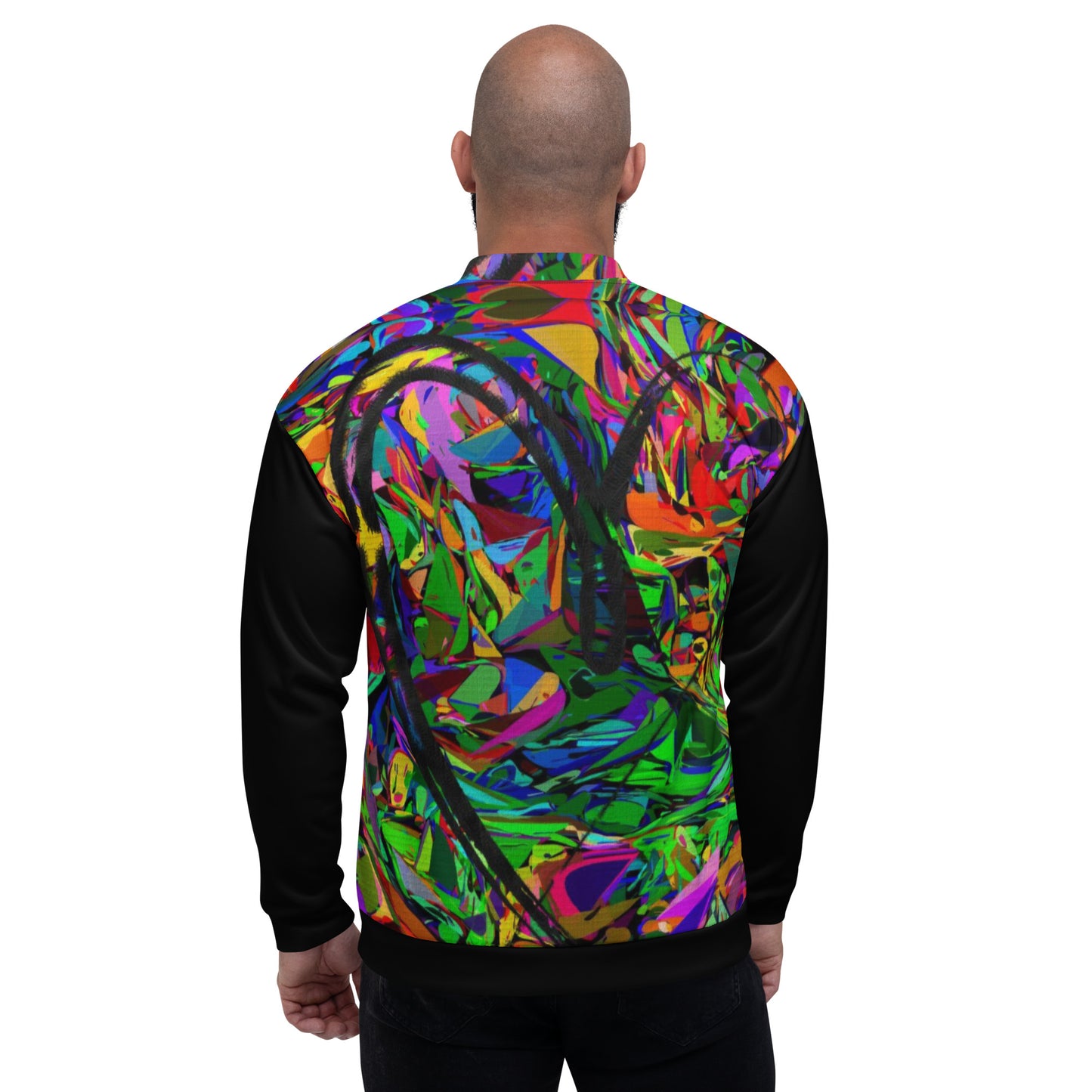 Unisex bomber jacket with vibrant neon abstract print – streetwear by Hipyfi Clothes & Design Back