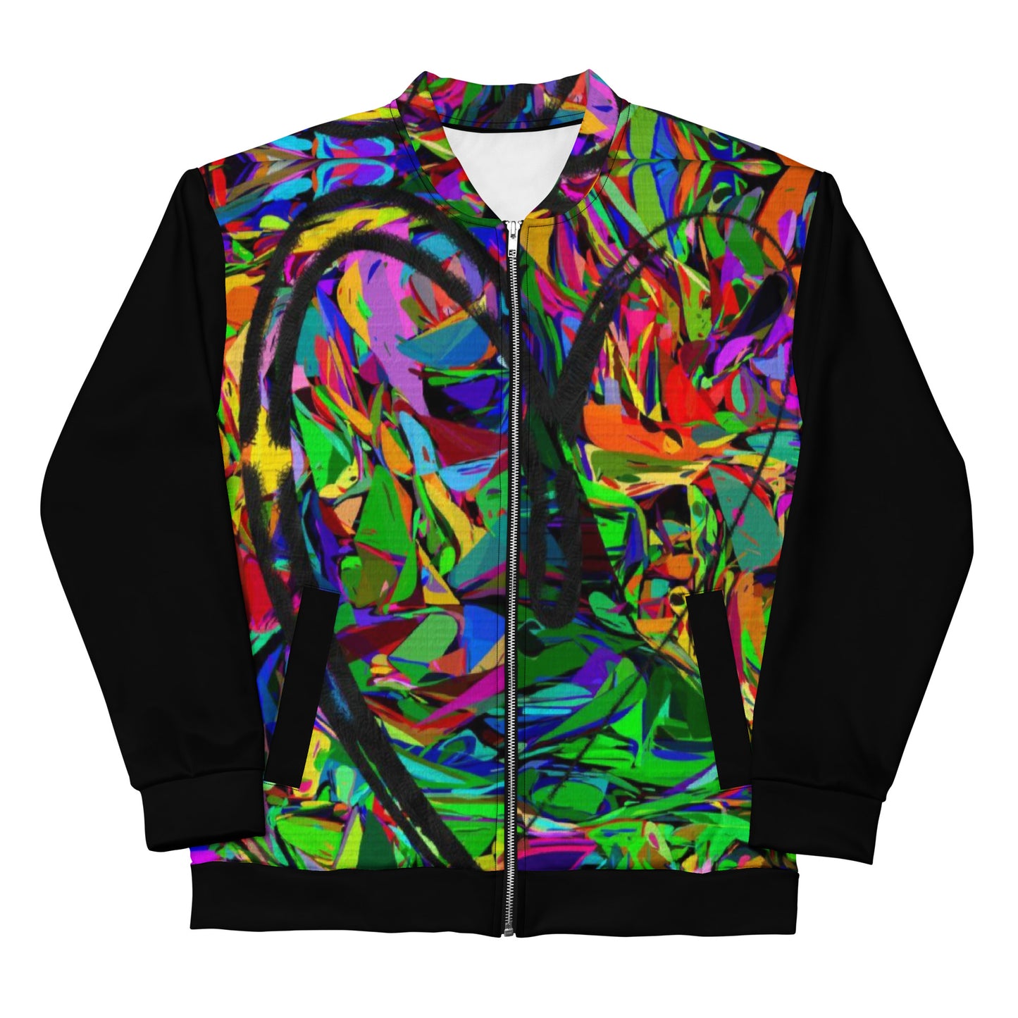 Unisex bomber jacket with vibrant neon abstract print – streetwear by Hipyfi Clothes & Design Front-8