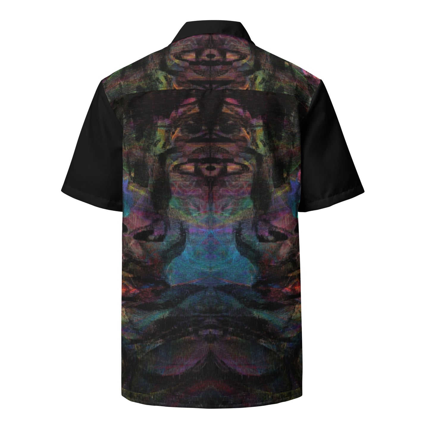 Hipyfi Colorful unisex button-up shirt with abstract and modern design in vibrant colors. Ideal for summer, with UPF50+ sun protection. back-6