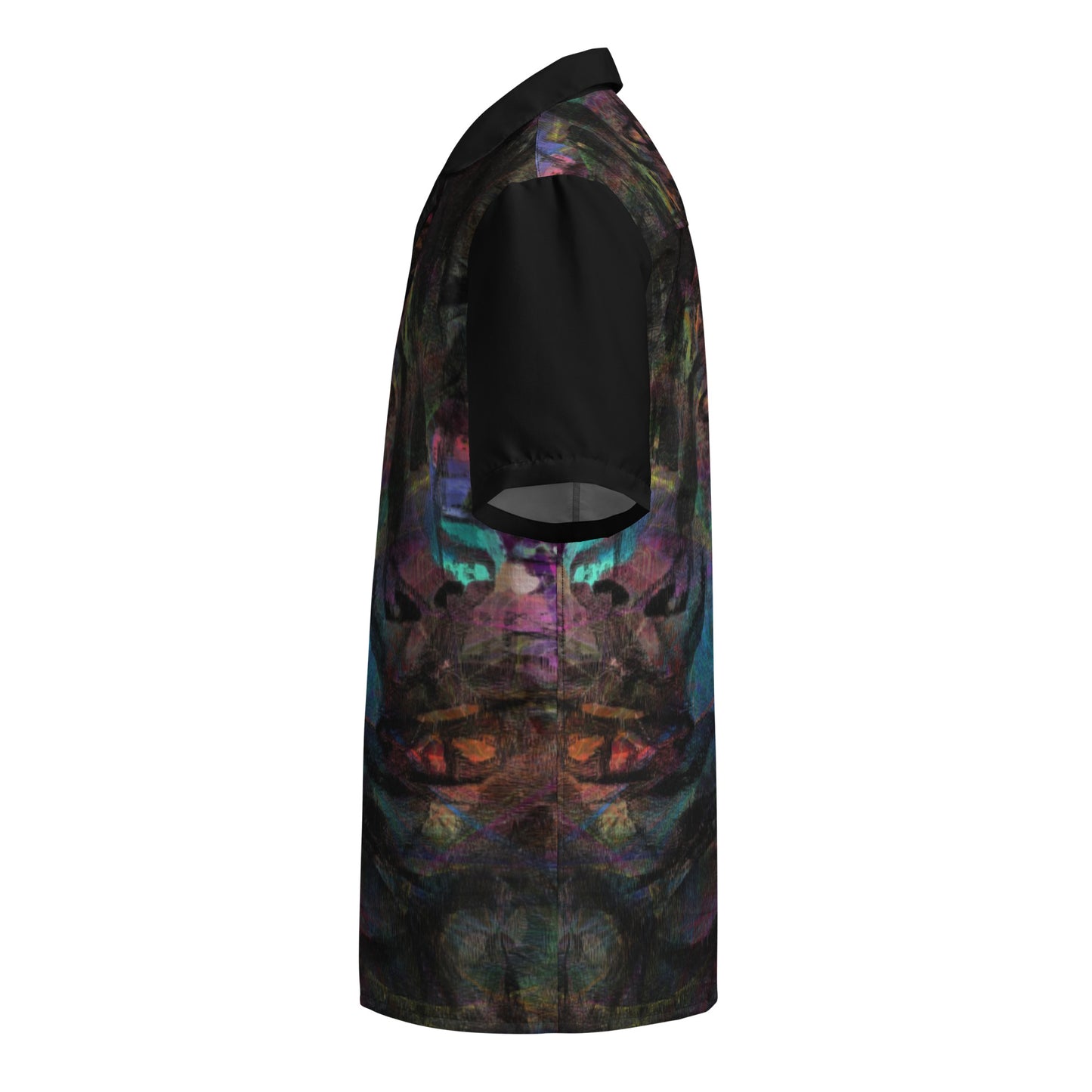 Hipyfi Colorful unisex button-up shirt with abstract and modern design in vibrant colors. Ideal for summer, with UPF50+ sun protection. left-6