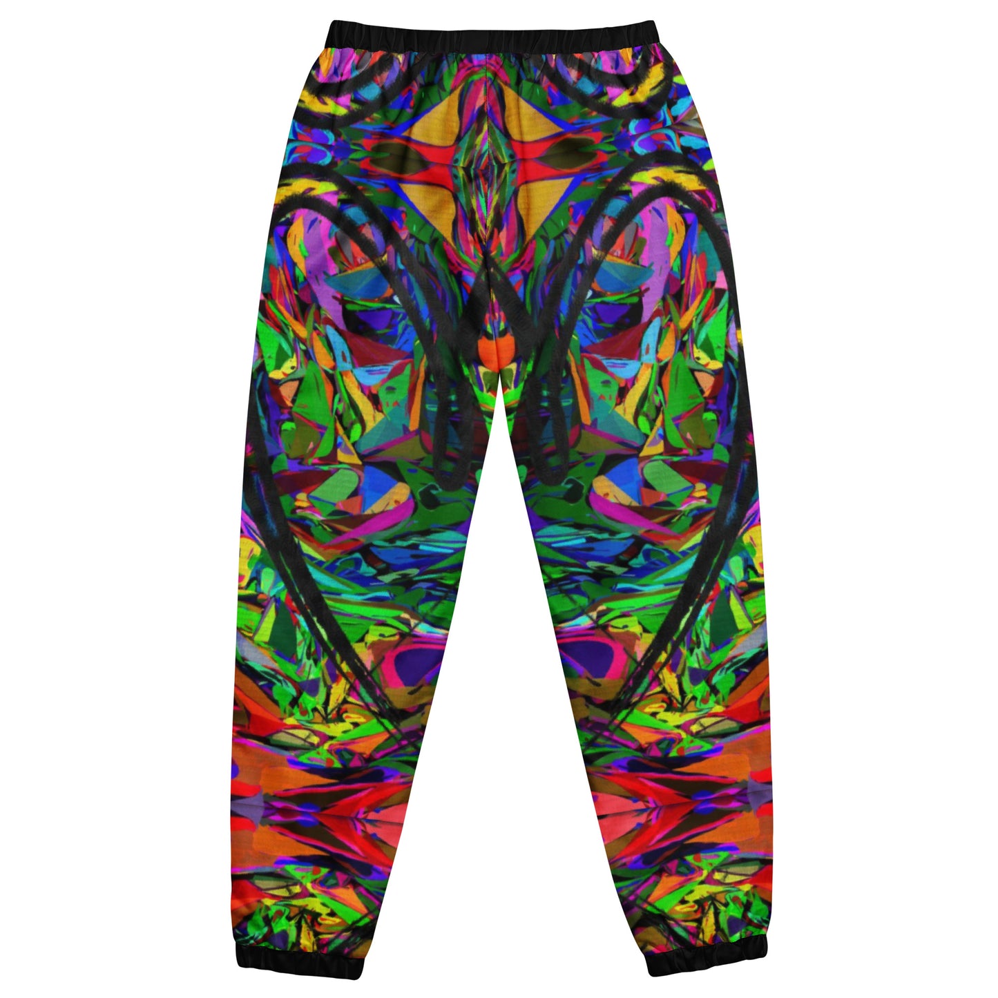 Neon Mythos Unisex Track Pants with abstract street art print – colorful modern joggers by Hipyfi Clothes & Design Back-4