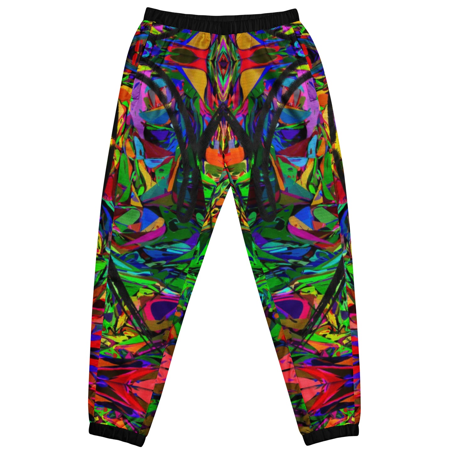 Neon Mythos Unisex Track Pants with abstract street art print – colorful modern joggers by Hipyfi Clothes & Design Front-4