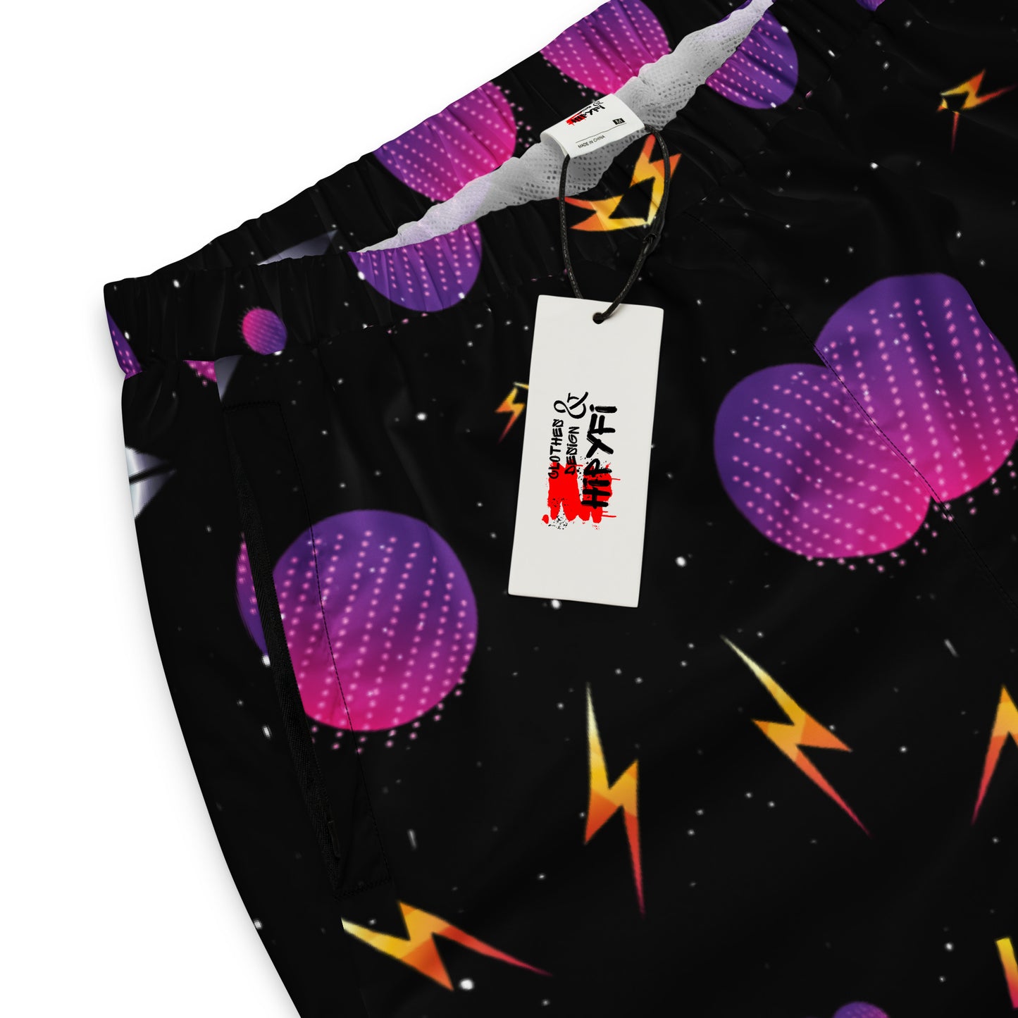Hipyfi Synthwave Unisex Track Pants with retro geometric neon 80s design – streetwear joggers for men and women. product-details