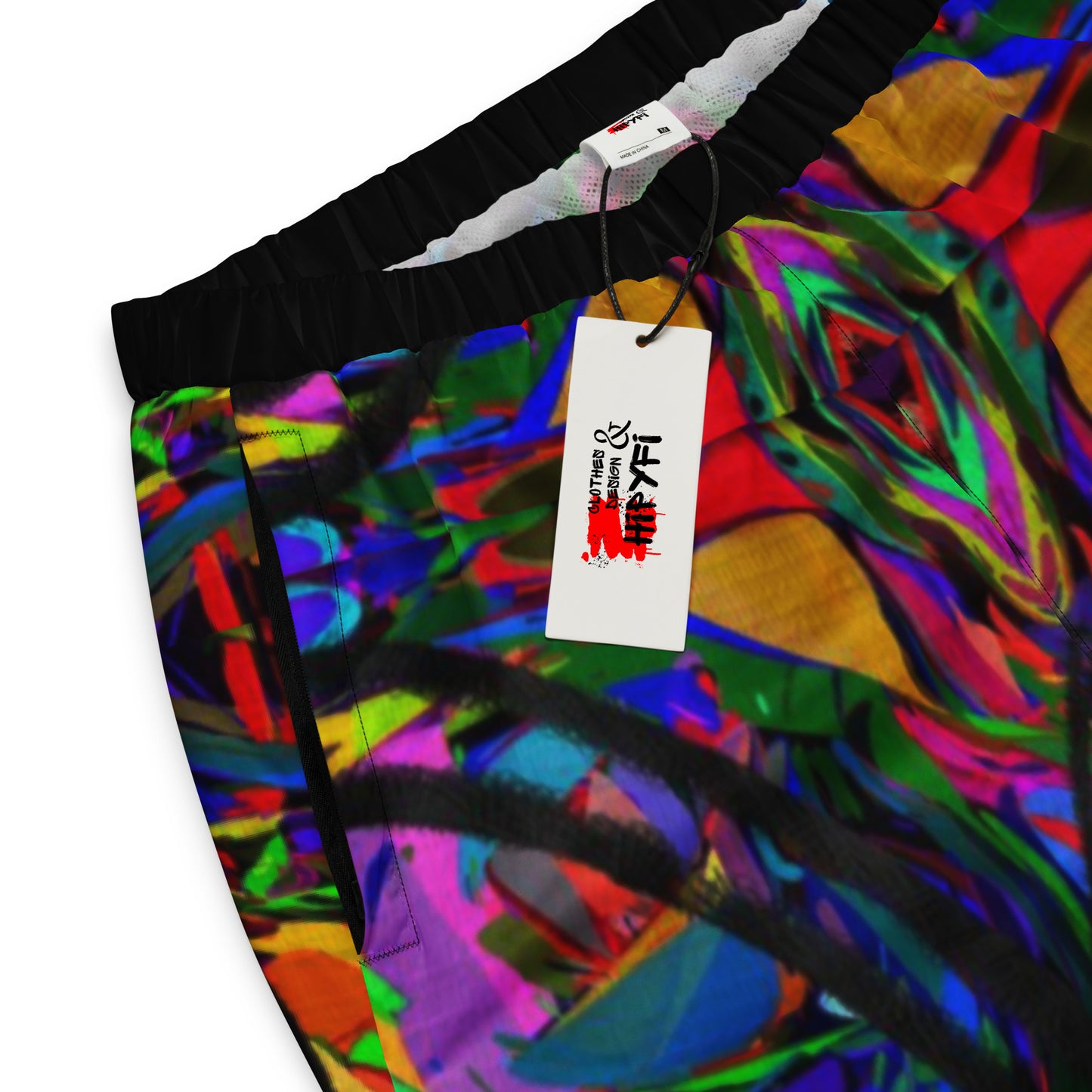 Neon Mythos Unisex Track Pants with abstract street art print – colorful modern joggers by Hipyfi Clothes & Design product-details