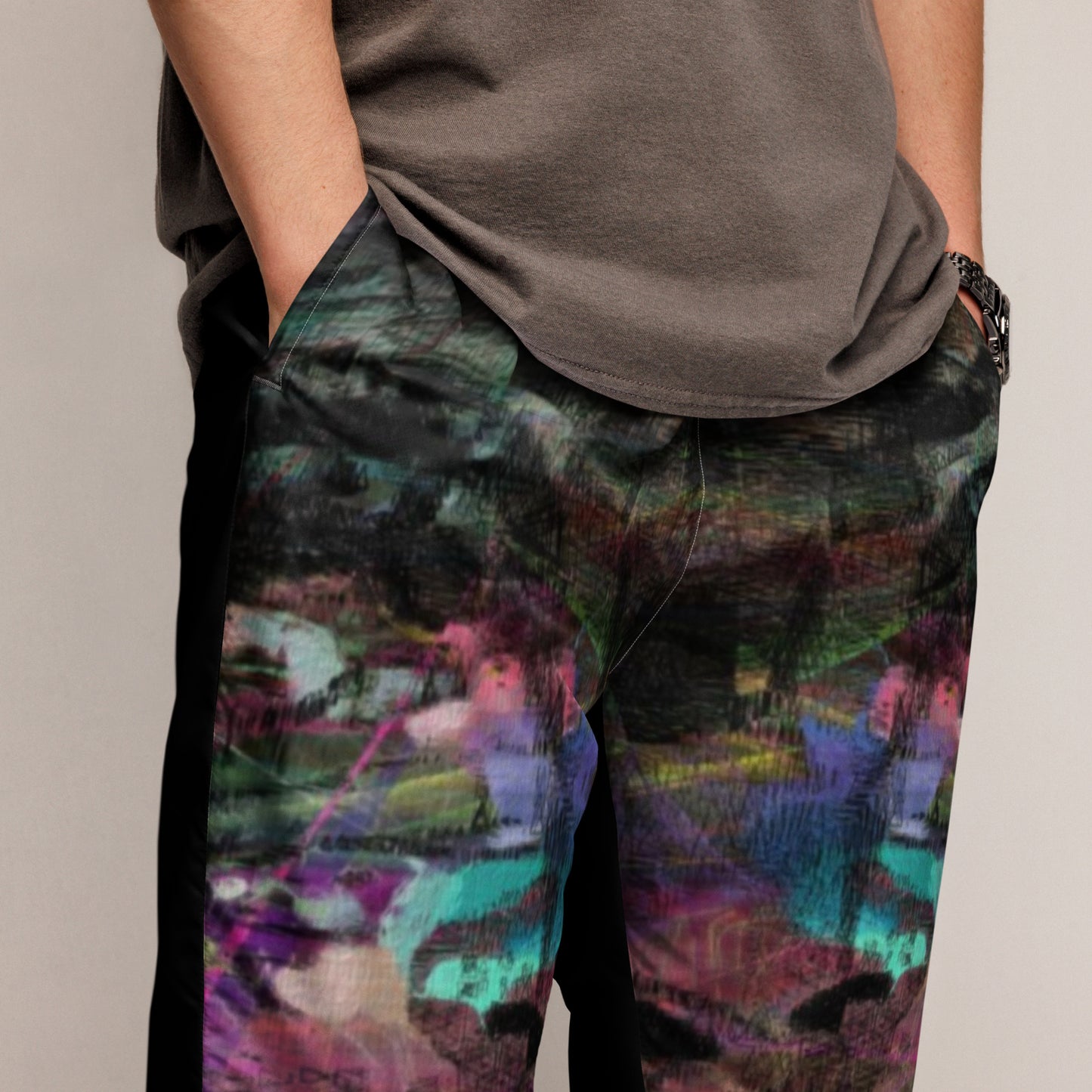 Colorful abstract art unisex track pants – Chromatic Dreams by Hipyfi Clothes & Design Front zoomed-in