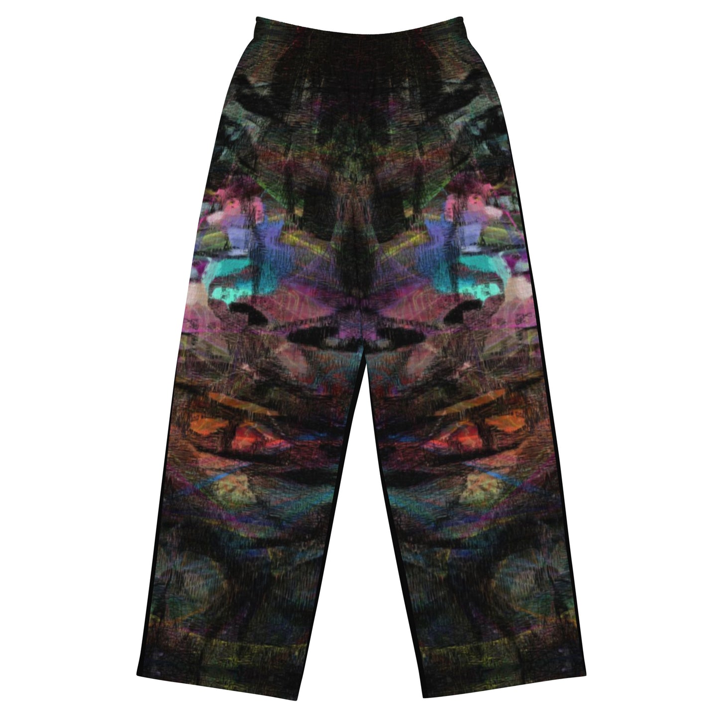 Hipyfi Chromatic Dreams Unisex Abstract Wide-Leg Pants in vibrant colors - modern art-inspired design for men and women, featuring a relaxed fit. front-6