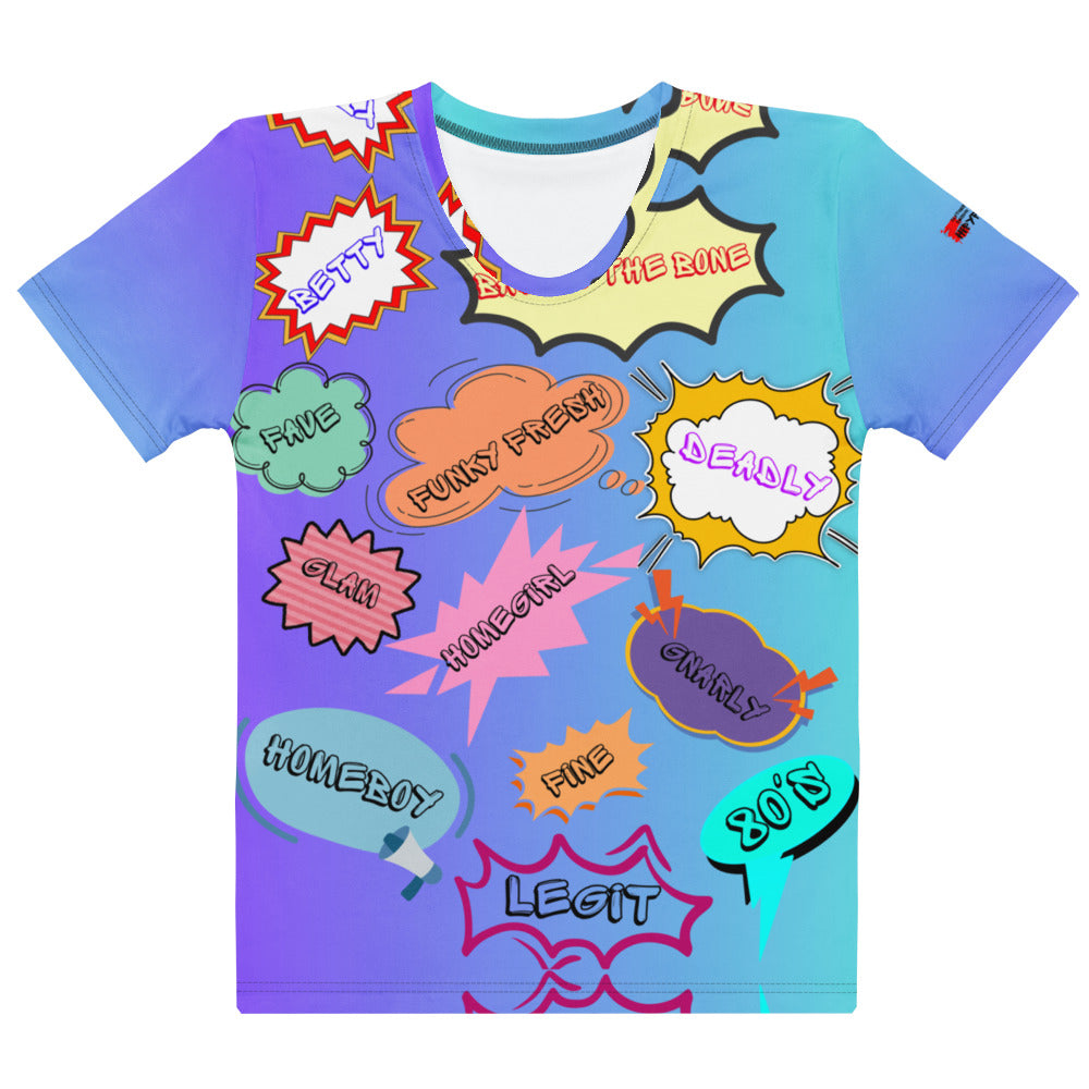Women’s 80s Pop Art T-Shirt with Retro Neon Speech Bubbles – Hipyfi Clothes & Design. Front-5