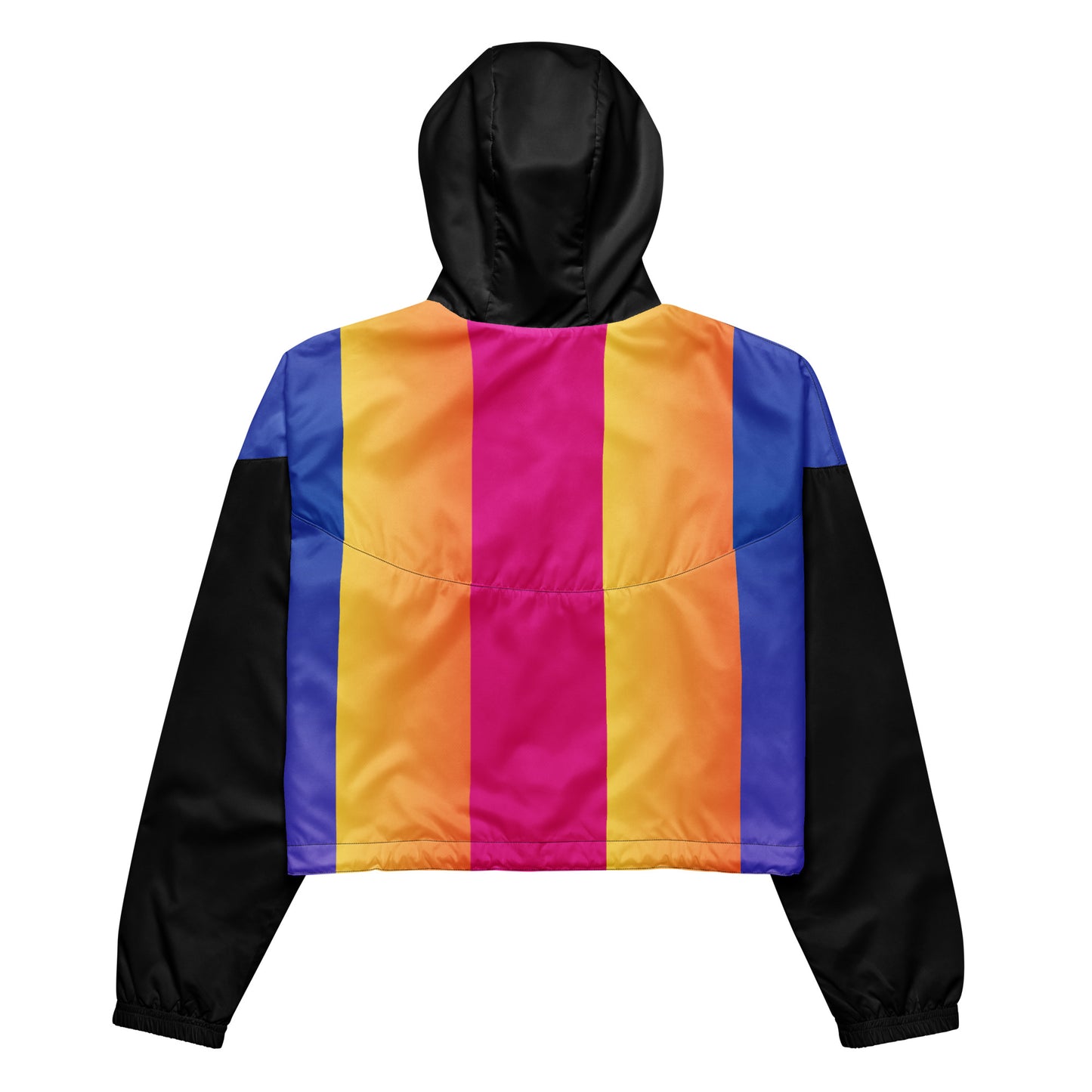Hipyfi Women’s Lightweight Cropped Windbreaker in a pink-to-purple-to-yellow sunset gradient, showcasing Water-resistant fabric and adjustable hood – perfect for hiking, travel, or everyday style. back