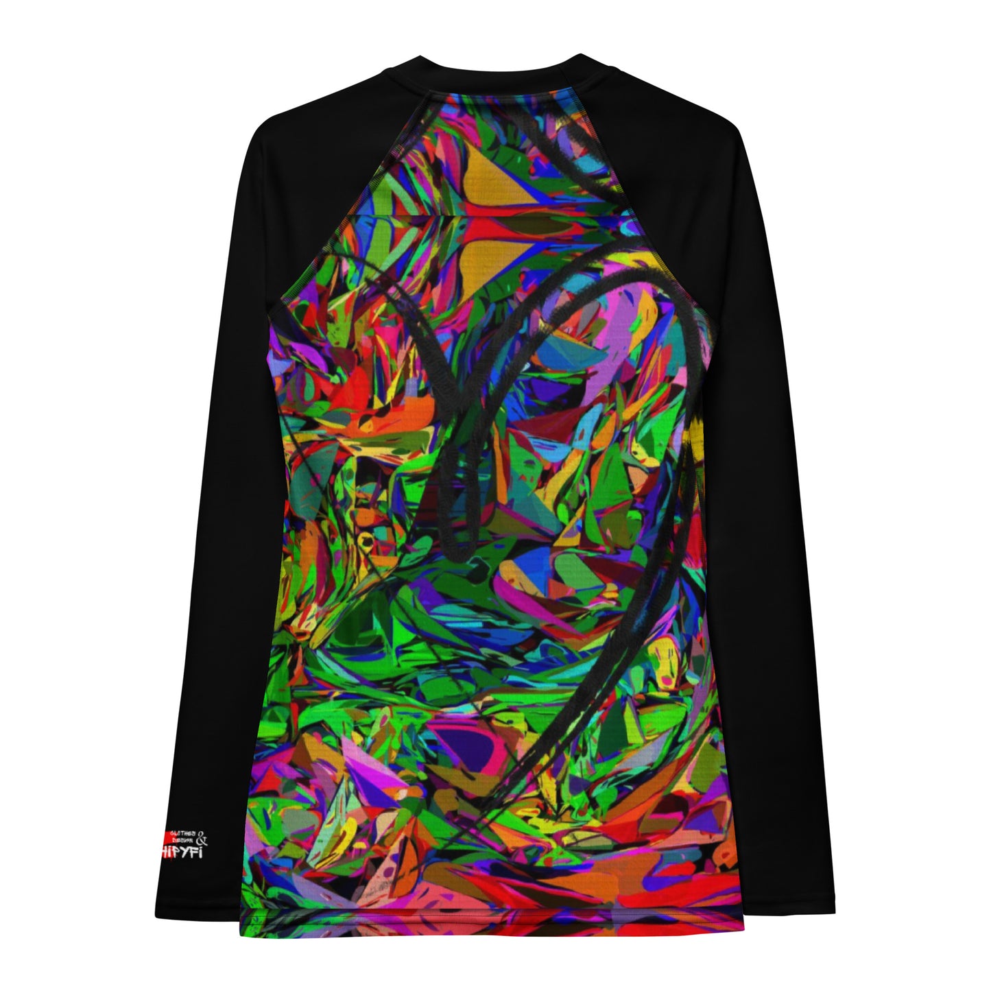 Women's abstract neon rash guard with UPF 50+ – street art UV surf shirt by Hipyfi Back-3