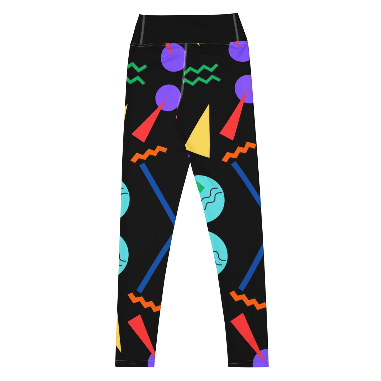 Colorful Memphis style yoga leggings for women – geometric print activewear by Hipyfi Clothes & Design. Back-2