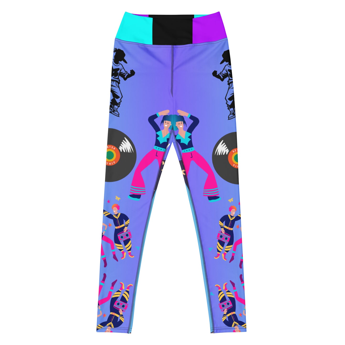 Women’s retro 80s yoga leggings with vibrant hip-hop inspired print, high-waisted fit, and colorful vintage pattern – Hipyfi Clothes & Design activewear. Front-2