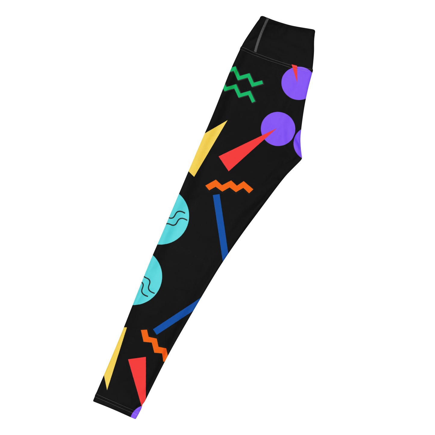 Colorful Memphis style yoga leggings for women – geometric print activewear by Hipyfi Clothes & Design. Left-2