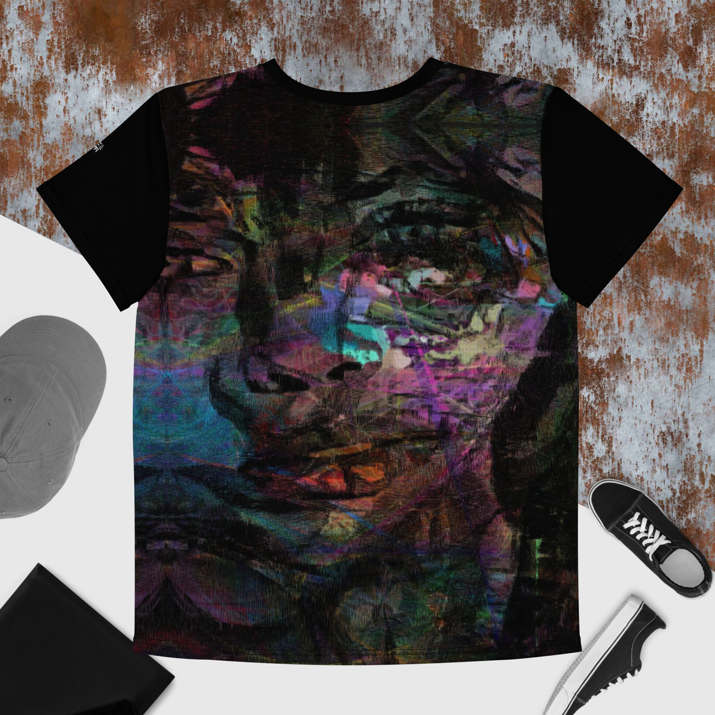 Abstract Graphic Crew Tee with vibrant colorful brushstroke design. Hipyfi unisex streetwear for teens. back
