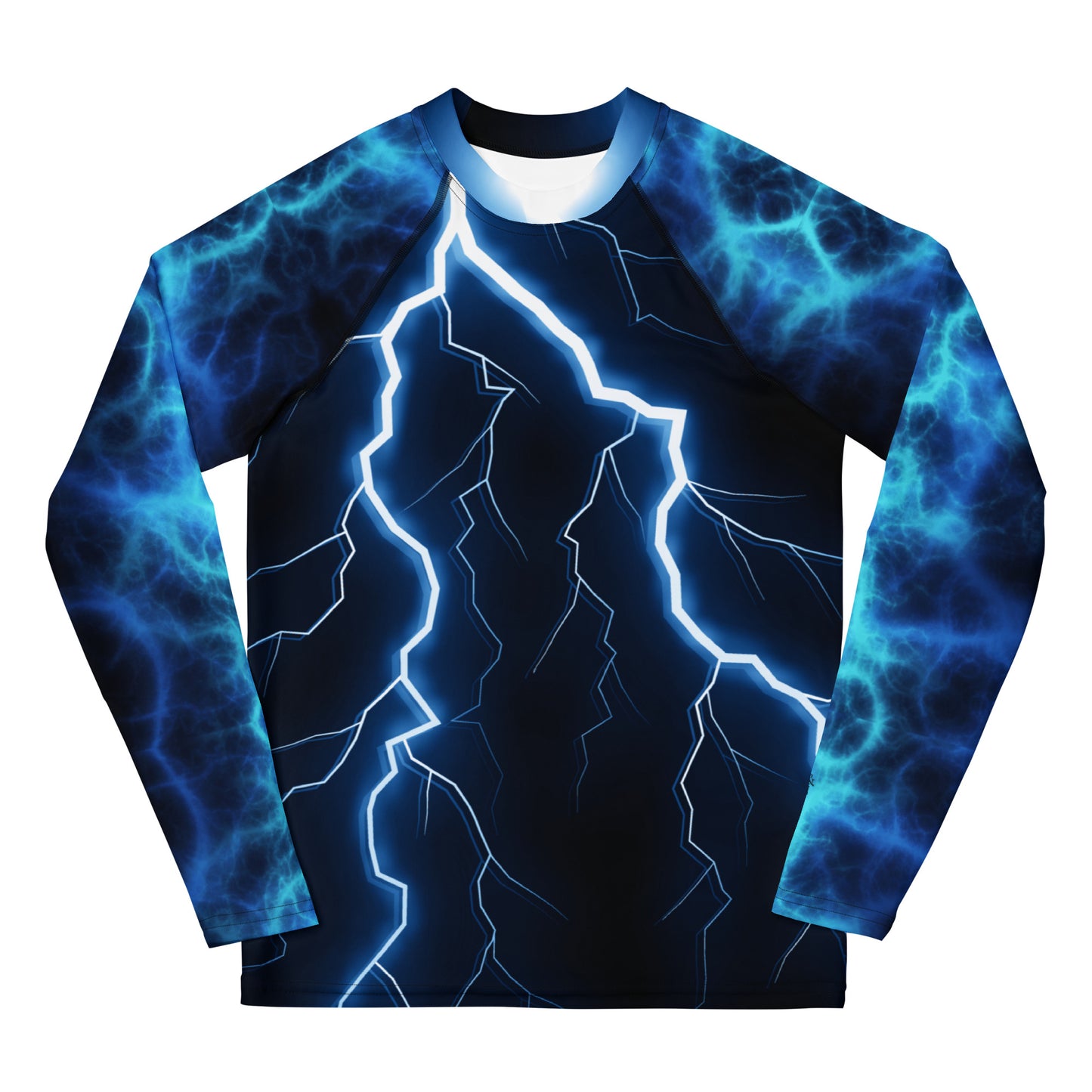 Electric Storm Youth Rash Guard with UPF 50+ UV protection in lightning bolt design by Hipyfi Clothes & Design Front-2