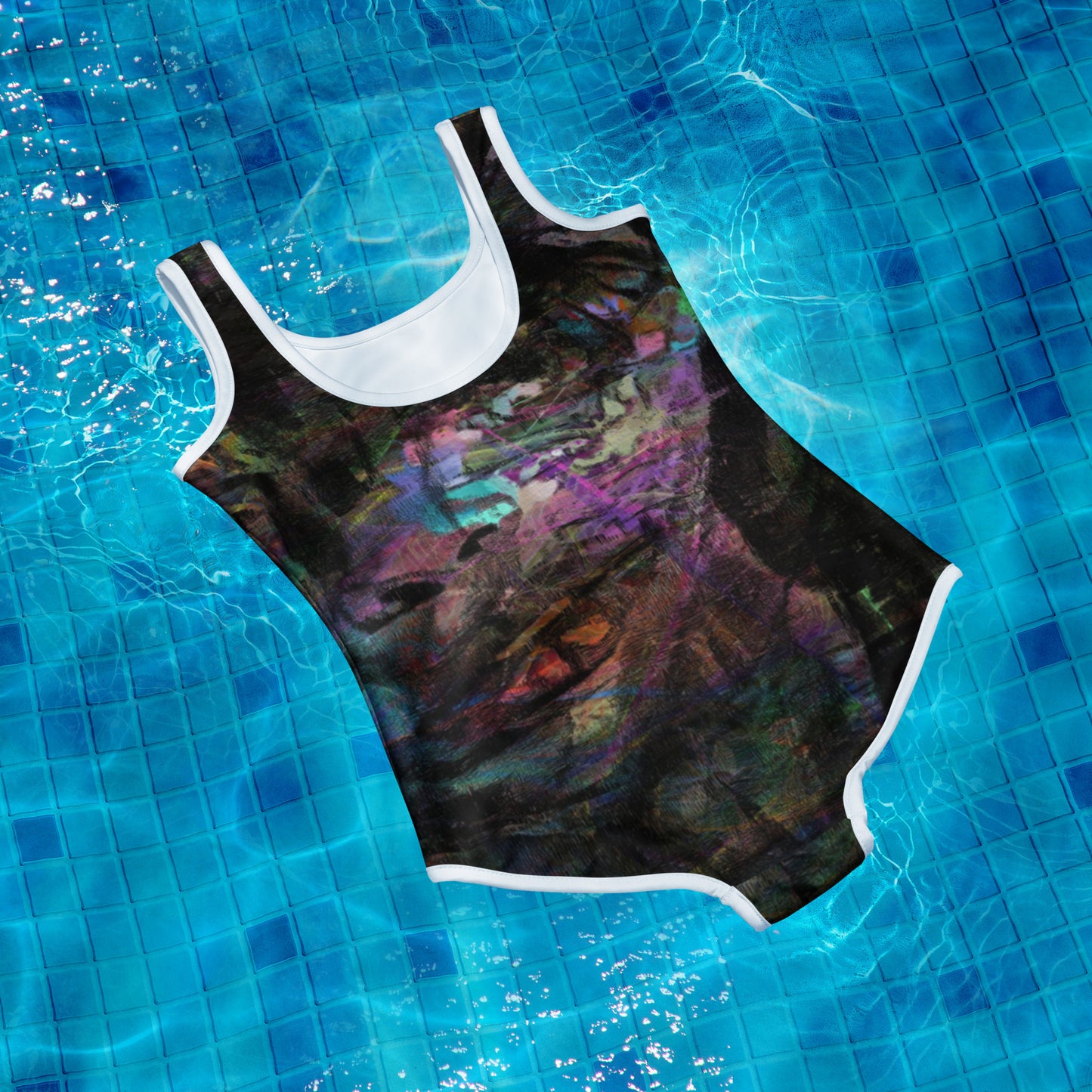 Hipyfi Chromatic Dreams Youth Swimsuit: Vibrant abstract artistic print, UPF 50+ swimwear for teens. back-2
