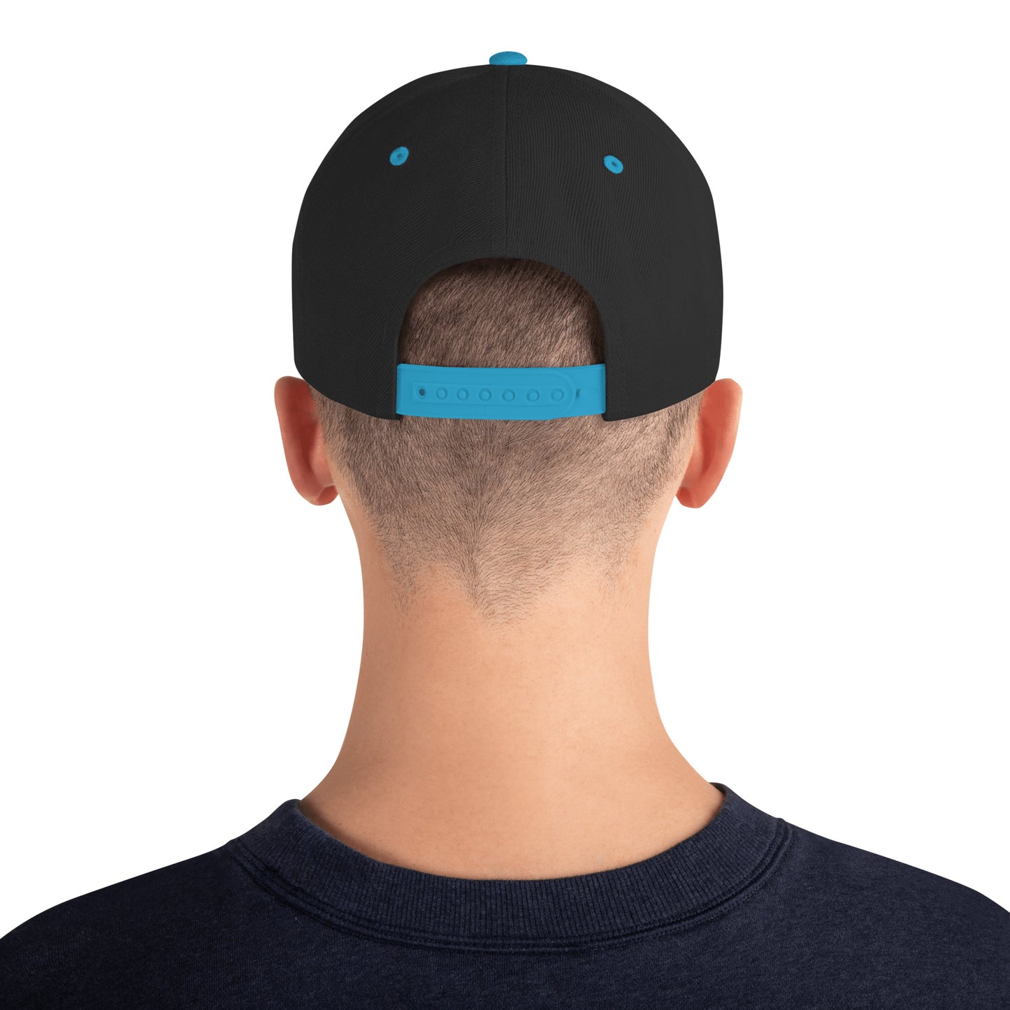 Hipyfi Classic Snapback Hat in Black and Teal with Embroidered Logo, Flat Brim, and Green Undervisor – Vintage Streetwear Cap Back