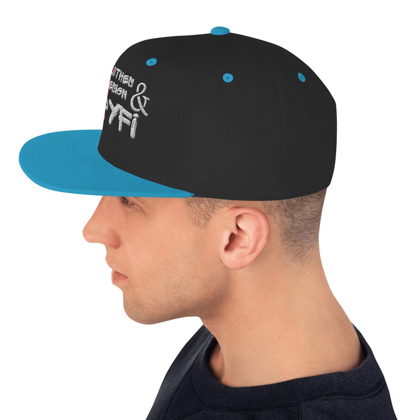 Hipyfi Classic Snapback Hat in Black and Teal with Embroidered Logo, Flat Brim, and Green Undervisor – Vintage Streetwear Cap Left-side