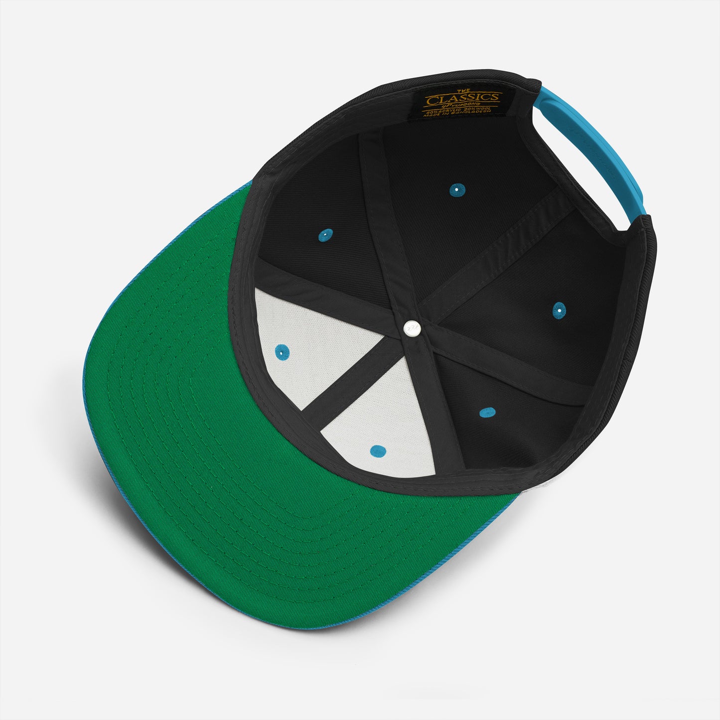Hipyfi Classic Snapback Hat in Black and Teal with Embroidered Logo, Flat Brim, and Green Undervisor – Vintage Streetwear Cap product-details-2