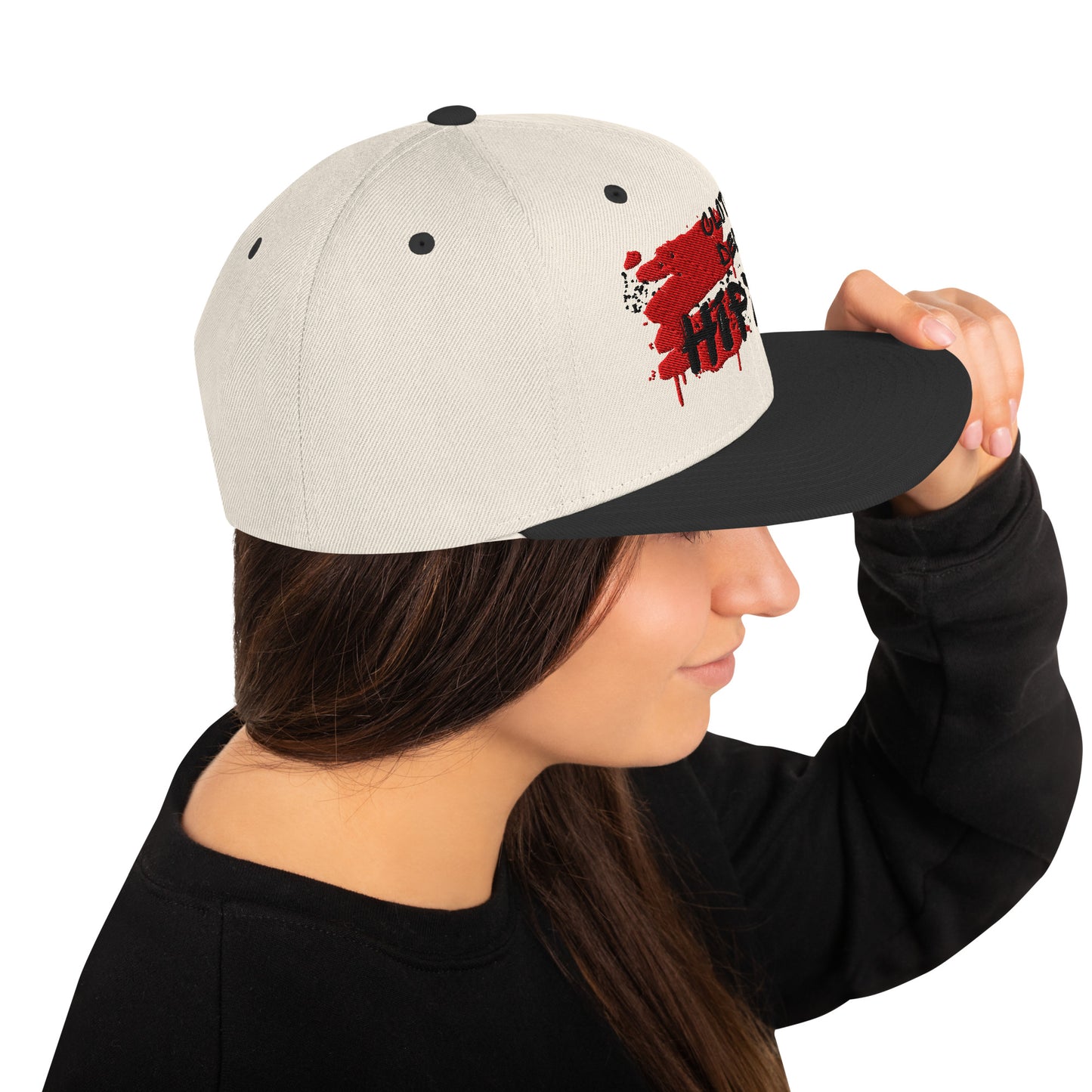 Hipyfi Classic Snapback Hat in Natural and Black with embroidered front logo, flat brim, and green undervisor – vintage-inspired streetwear cap Right-side