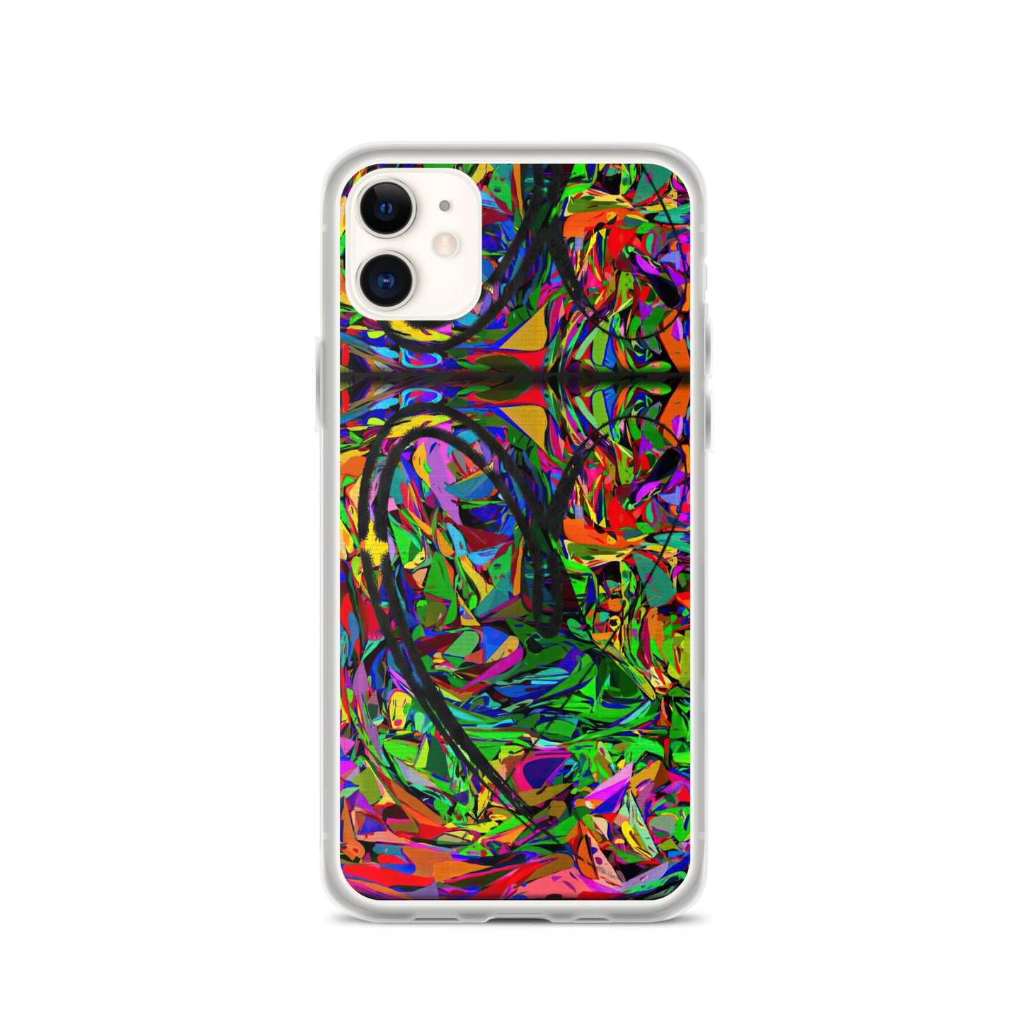 Neon Mythos iPhone® Clear Case – Abstract art design with vibrant neon colors, offering protection and style for iPhone® models. iphone-11-case