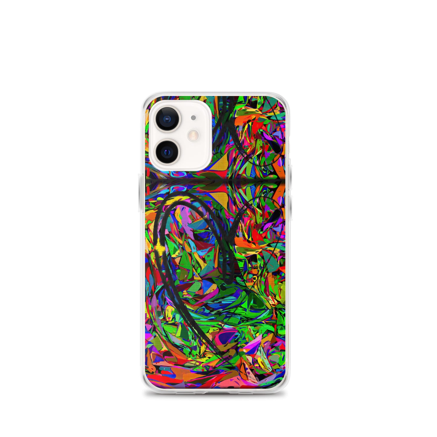 Neon Mythos iPhone® Clear Case – Abstract art design with vibrant neon colors, offering protection and style for iPhone® models. iphone-12-mini-case