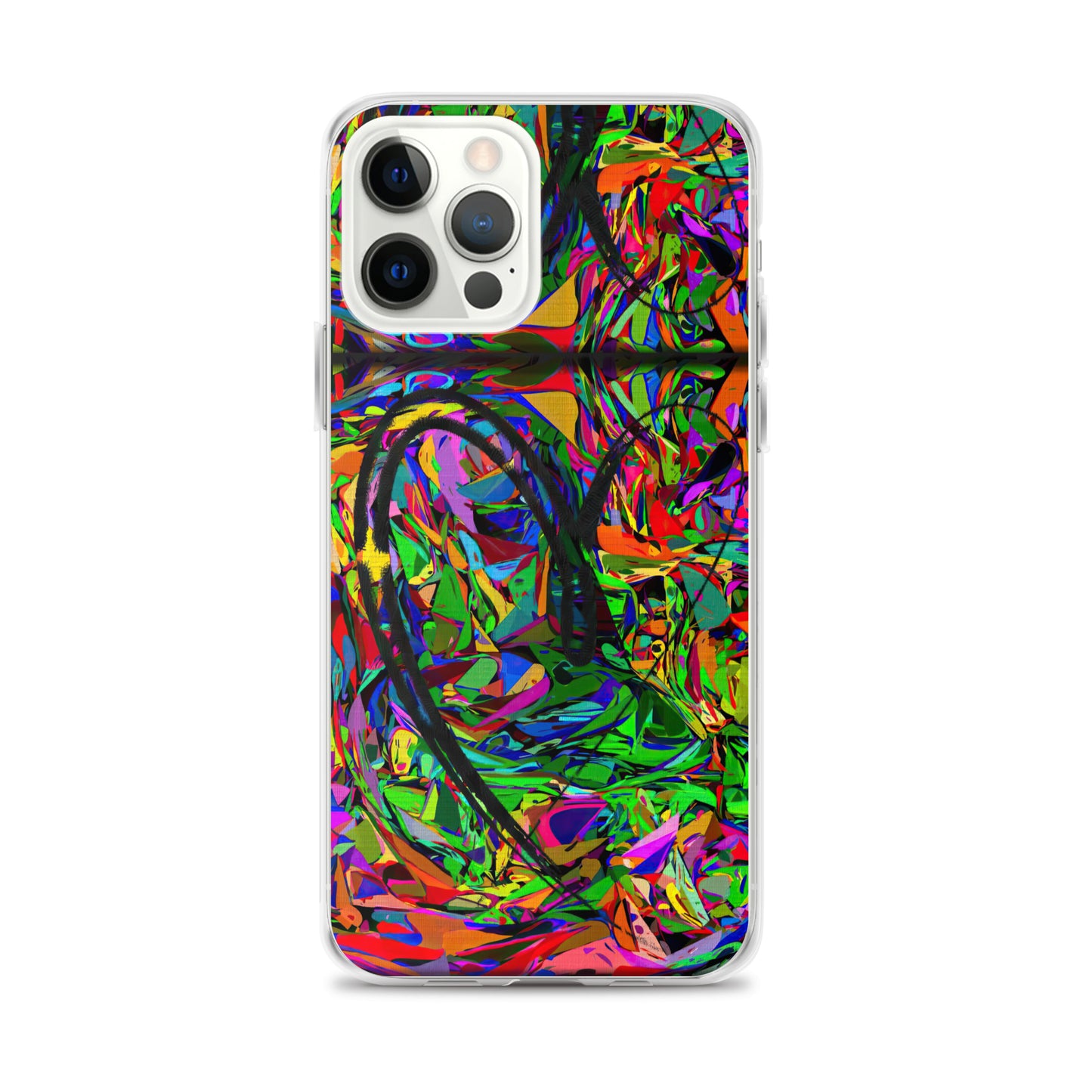 Neon Mythos iPhone® Clear Case – Abstract art design with vibrant neon colors, offering protection and style for iPhone® models. iphone-12-pro-max-case