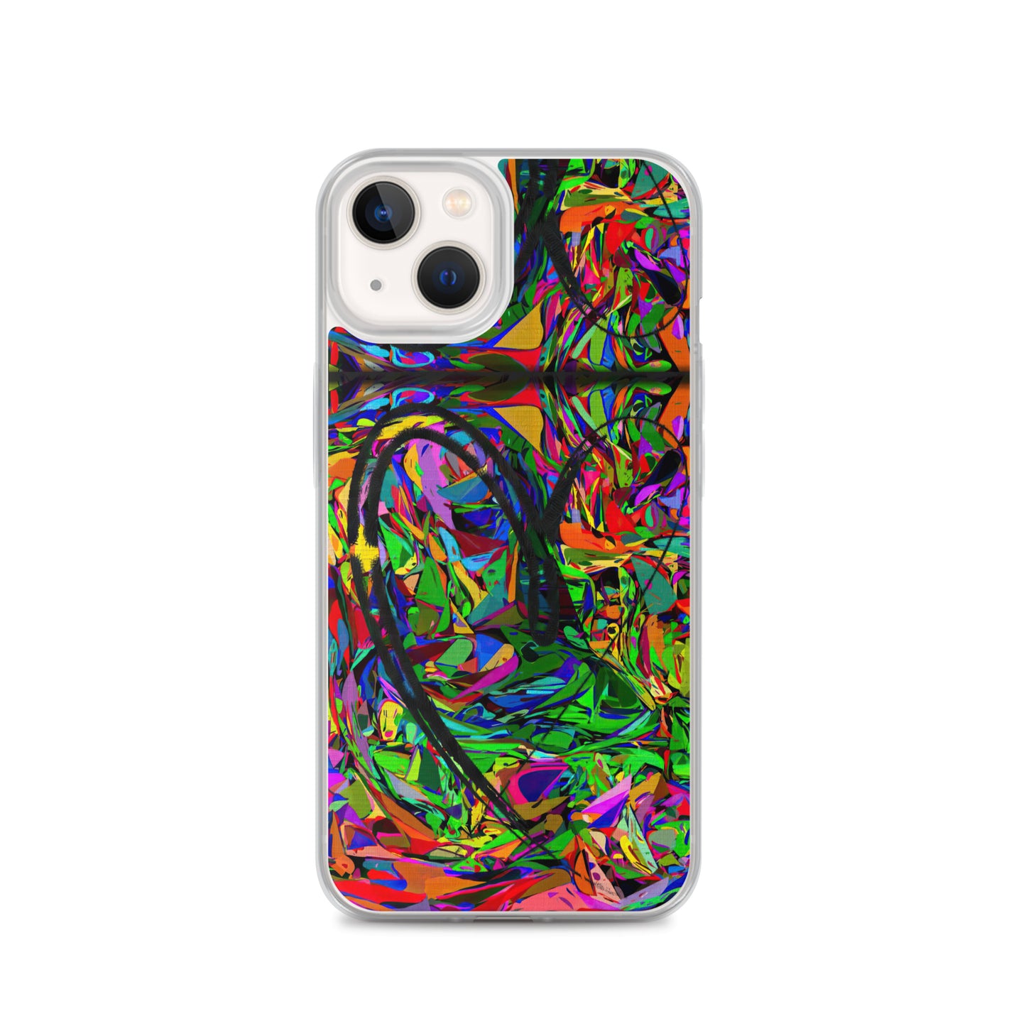 Neon Mythos iPhone® Clear Case – Abstract art design with vibrant neon colors, offering protection and style for iPhone® models. iphone-13-case