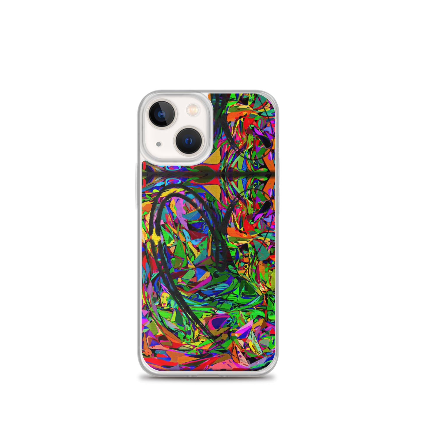 Neon Mythos iPhone® Clear Case – Abstract art design with vibrant neon colors, offering protection and style for iPhone® models. iphone-13-mini-case