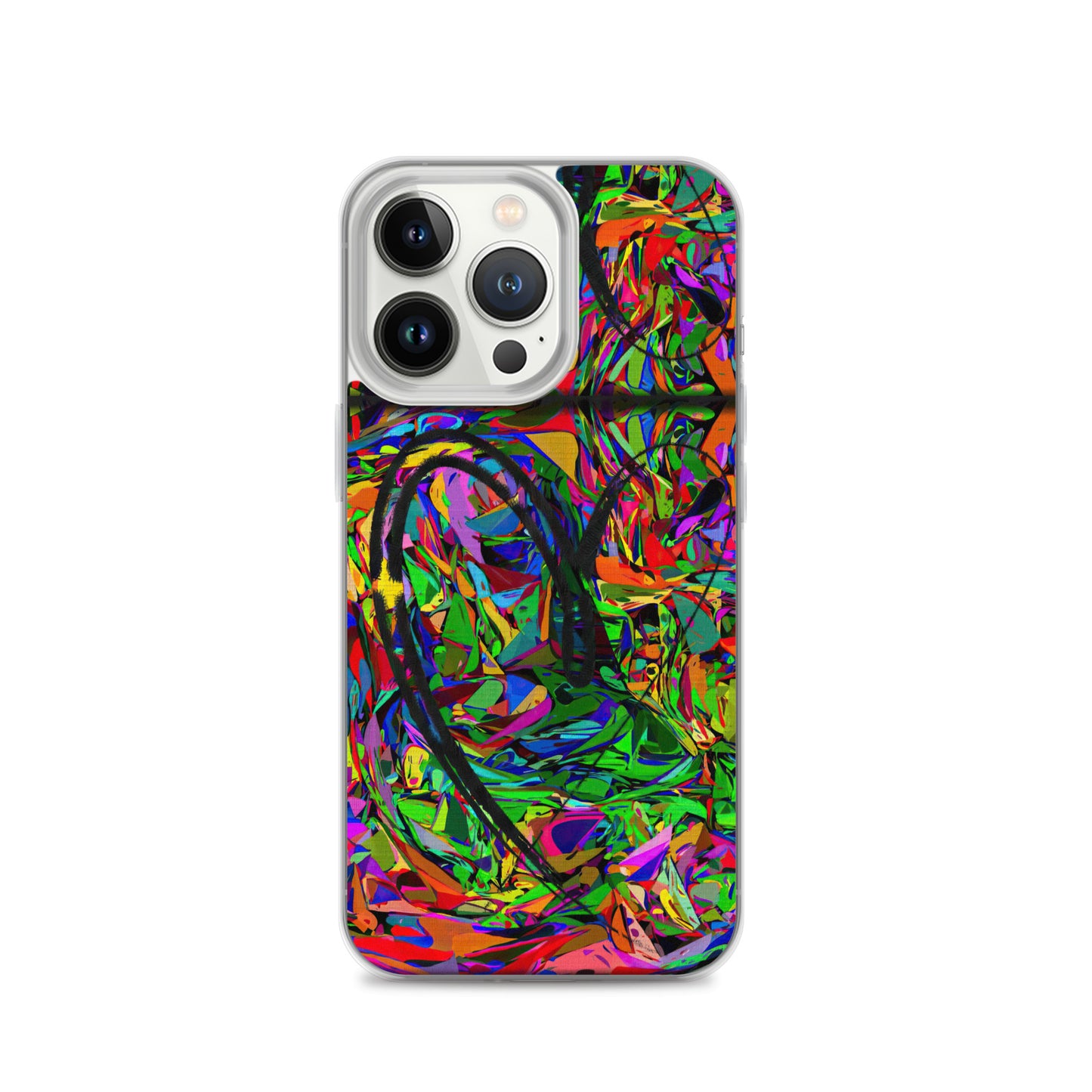 Neon Mythos iPhone® Clear Case – Abstract art design with vibrant neon colors, offering protection and style for iPhone® models. iphone-13-pro-case